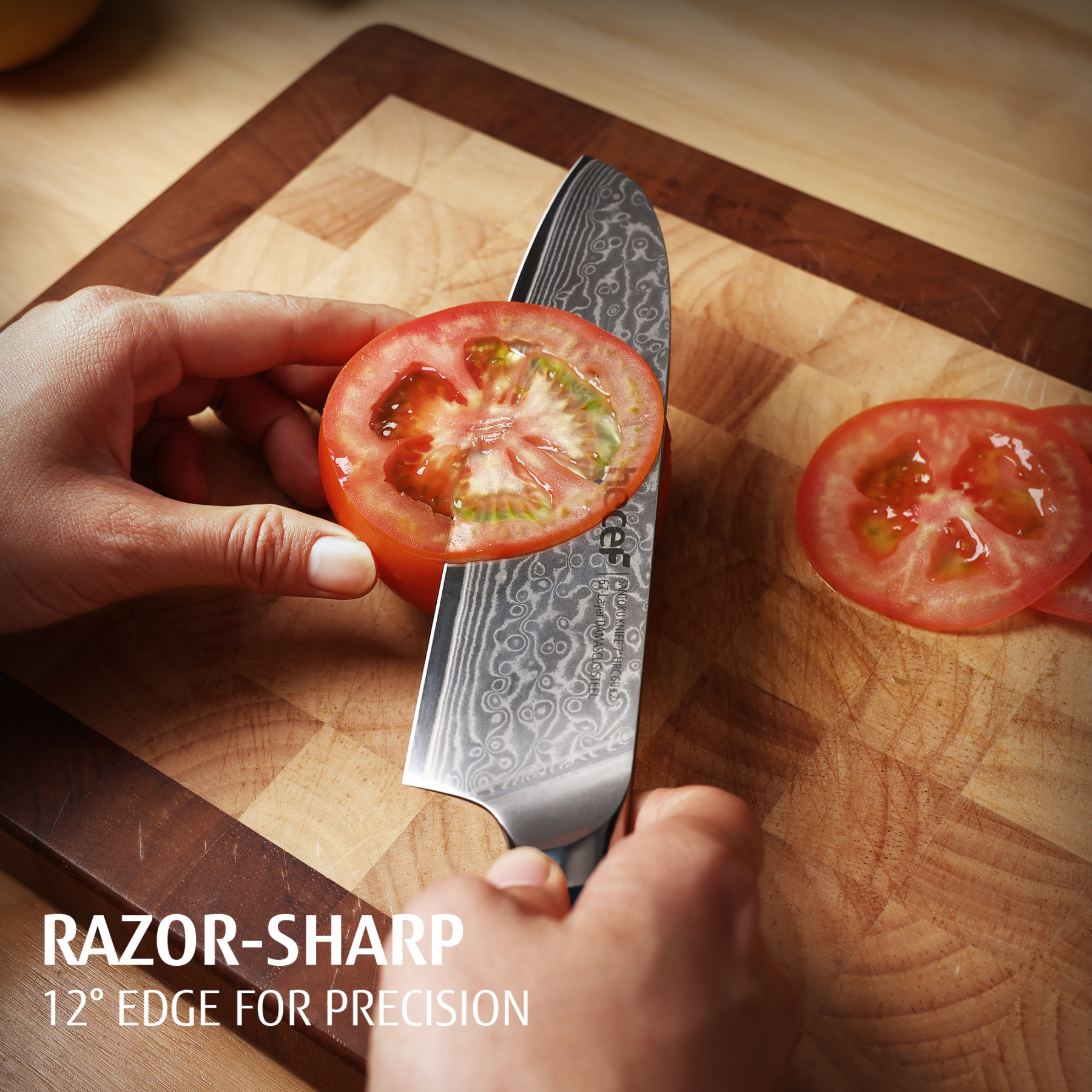 hecef 7in Damascus Chef Knife, High Carbon Stainless Steel Ultra Sharp Janpanese Kitchen Knives with Resin Handle