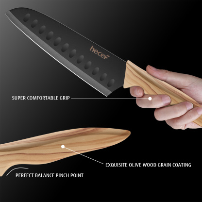 hecef 3-Piece Kitchen Knife Set Non-Stick Coating Knives with Soft-Touch Handle, Professional Sharp Stainless Steel Blade for Chopping, Slicing, and Dicing