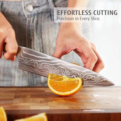Hecef 8-Inch Chef Knife with Japanese Damascus Pattern Sharp Non-stick Ergonomic Wood Handle