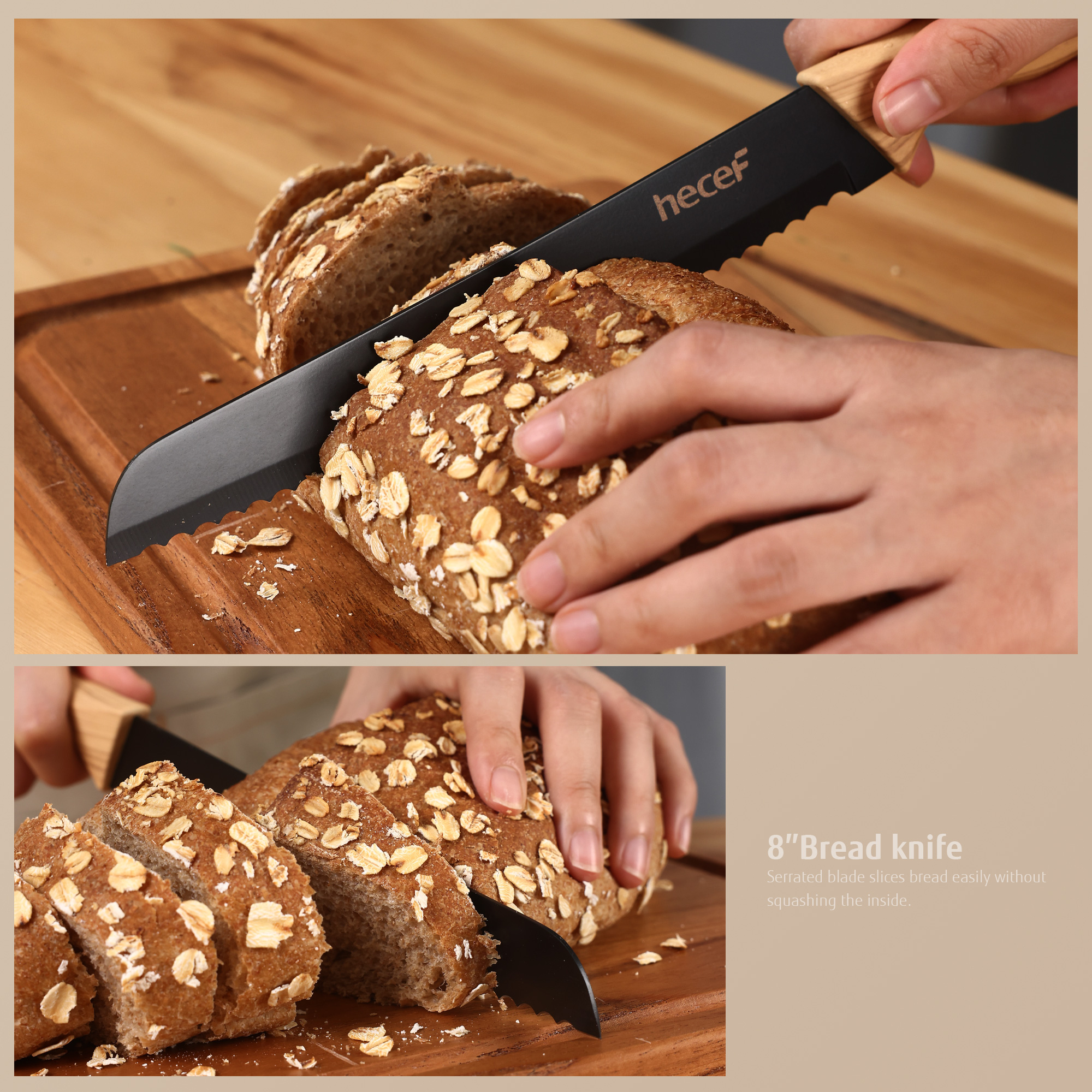 Hecef 6PCS Kitchen Knife Set Ultra Sharp Stainless Steel Chef's Knife with Knife Case