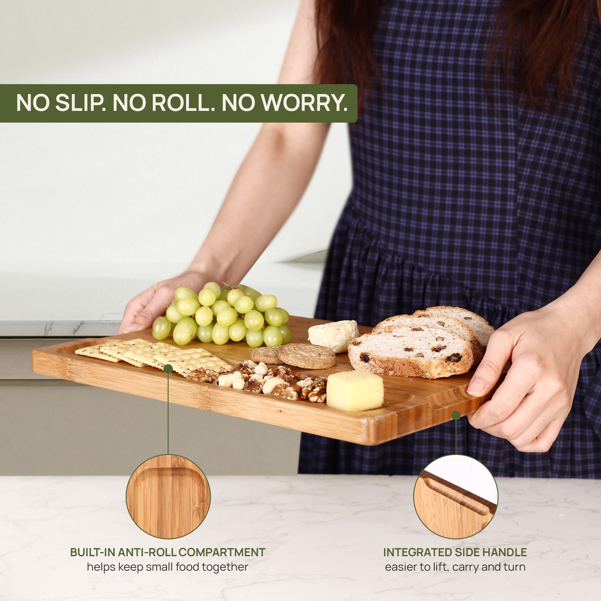 Hecef Carbonized Bamboo Cutting Board Set With Stand, 3 Reversible Chopping And Serving Boards, 15 Inch