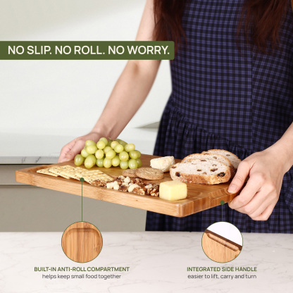 Hecef Carbonized Bamboo Cutting Board Set With Stand, 3 Reversible Chopping And Serving Boards, 15 Inch