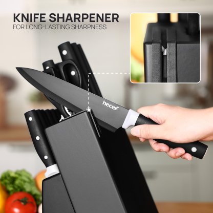 Hecef Upgraded 19 Piece Kitchen Knife Set With Block And Built In Sharpener, Dishwasher Safe Knives