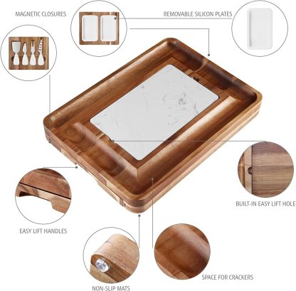 hecef Cheese Board Set Acacia Wood - Large Charcuterie Board with Stainless Steel Knife Set, Thick Wooden Server - Fancy House Warming Gift, Birthday Present & Perfect Choice for Gourmets - Hecef Kitchen
