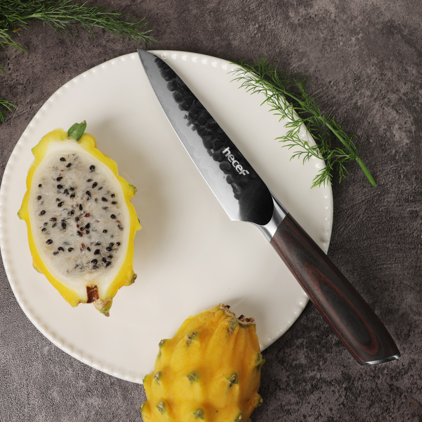 Hecef 2-Piece Kitchen Knife Set, 8-Inch Chef Knife & 5-Inch Utility Knife, 9Cr18Mov High Carbon Stainless Steel, Hammered Clad Blade with Pakkawood Handle, Razor Sharp Cooking Knives