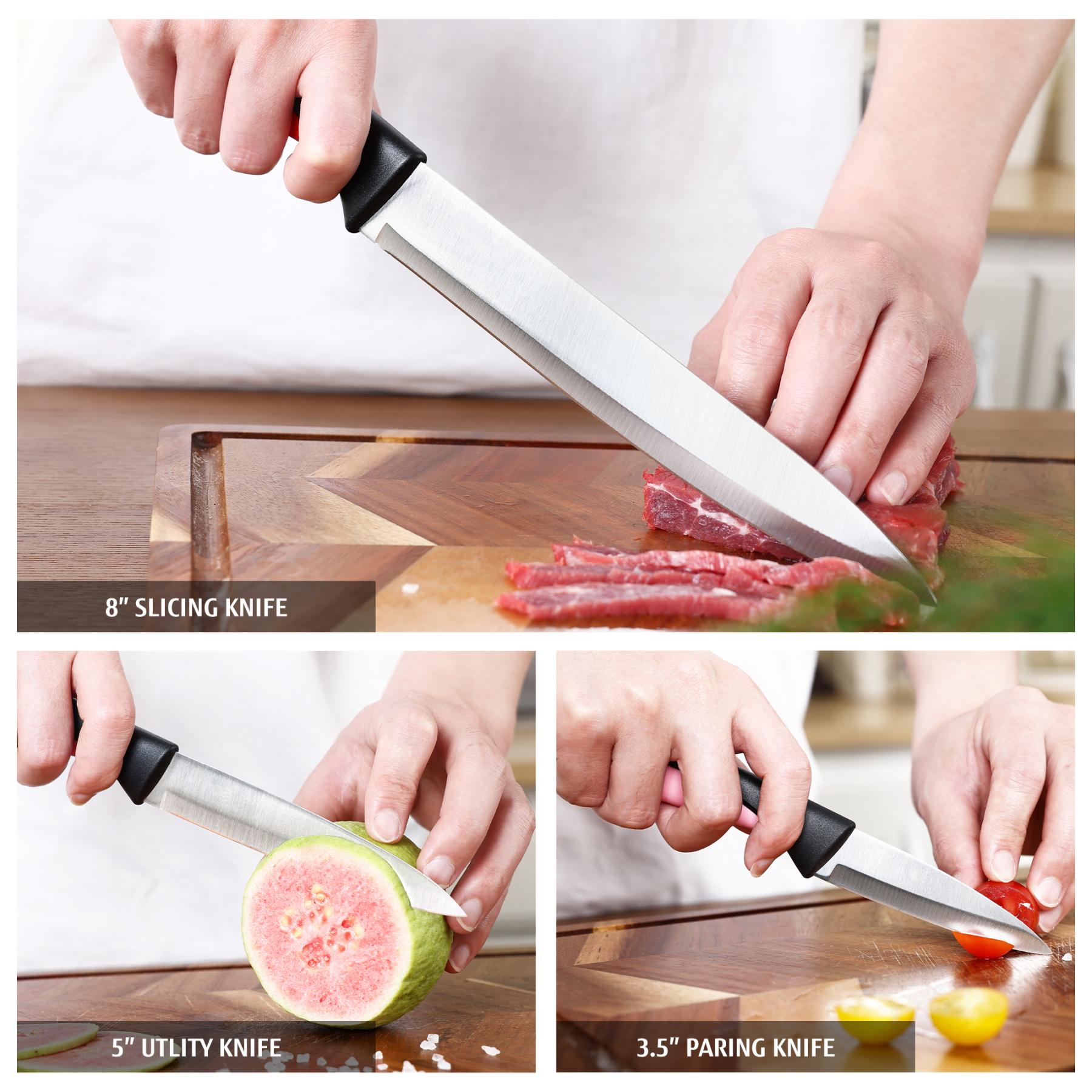 Hecef 13-Piece Knife Set, Stainless Steel Kitchen Knives with Block, Chef Knife, Santoku Knife, Steak Knives, Scissors
