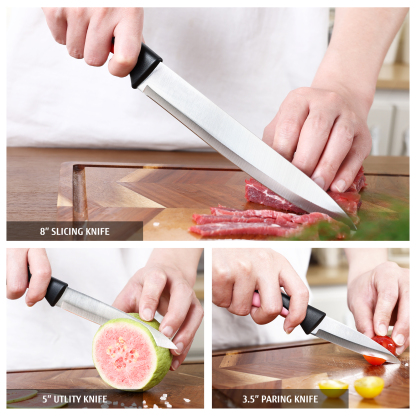 Hecef 13-Piece Knife Set, Stainless Steel Kitchen Knives with Block, Chef Knife, Santoku Knife, Steak Knives, Scissors