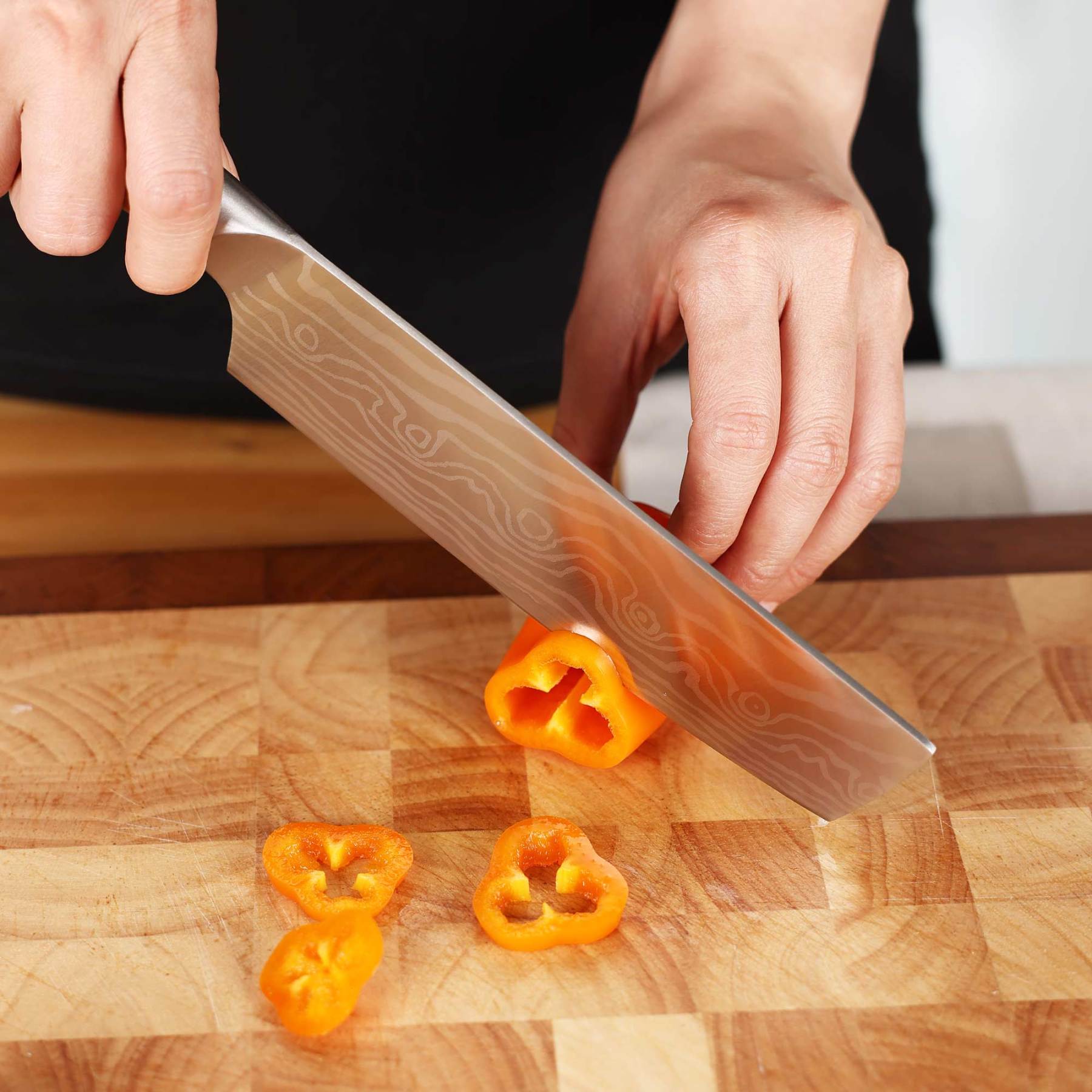 hecef 3PCS Professional Knife Set Stainless Steel Ergonomic wood Handle Laser Damascus Pattern Extra Sharp and Versatile, For Chef, Nakiri & Utility Knife, Perfect for all Kitchen Tasks