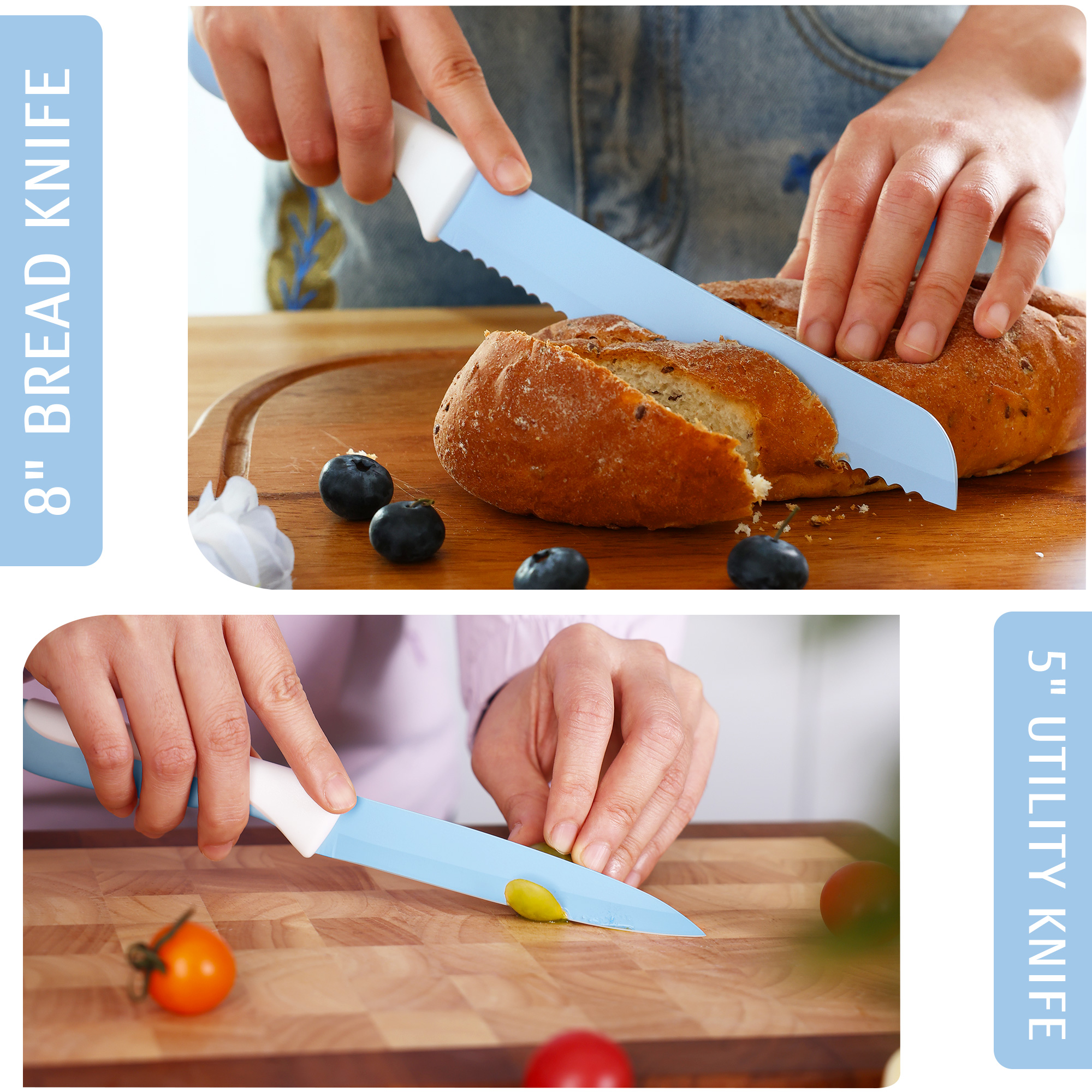 hecef 15PCS Sharp Kitchen Knife Set with Built-in Sharpening Wooden Block Dishwasher Safe