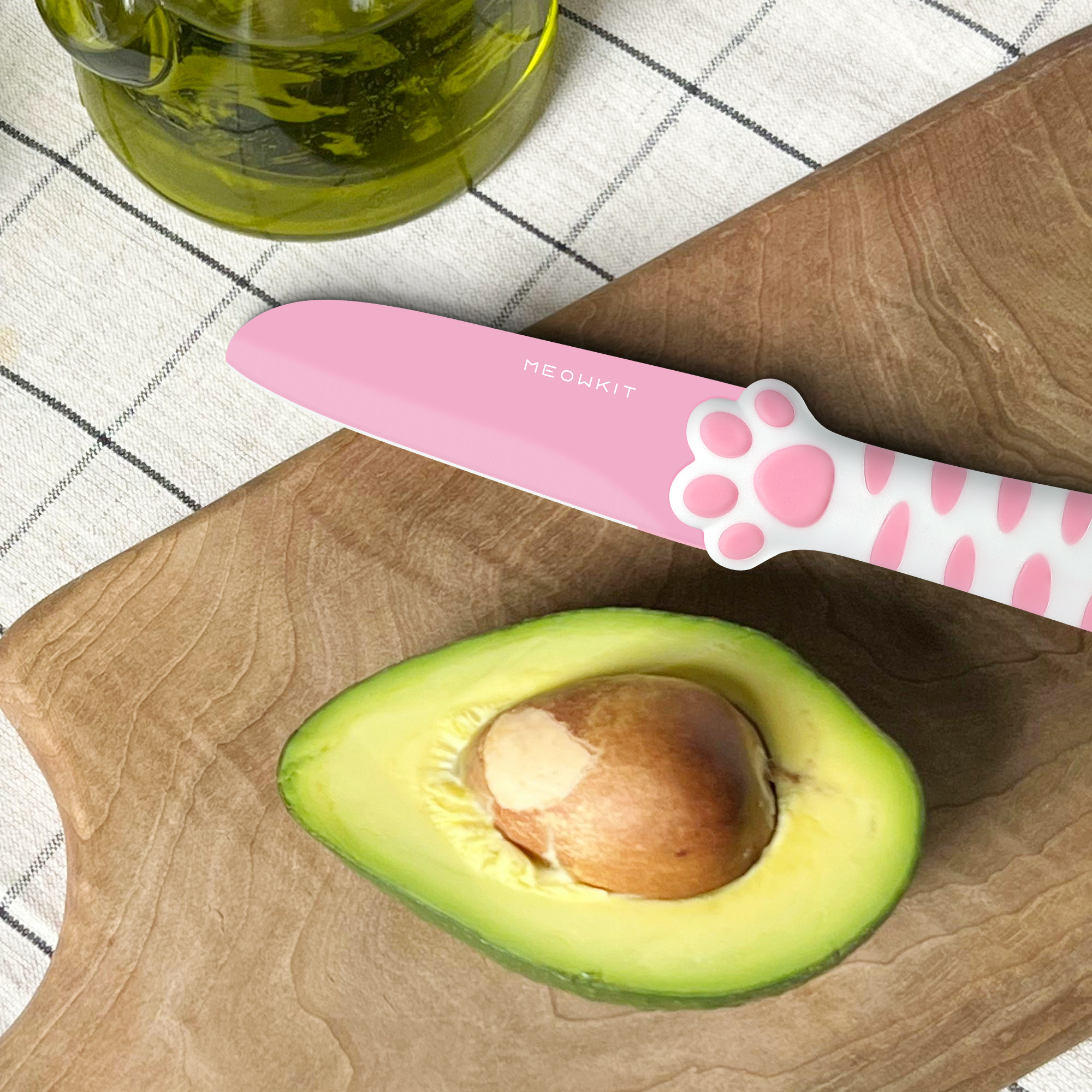 Meowkit Pink 3PCS Kitchen Knife Set Non-stick Coating Blade-PINK