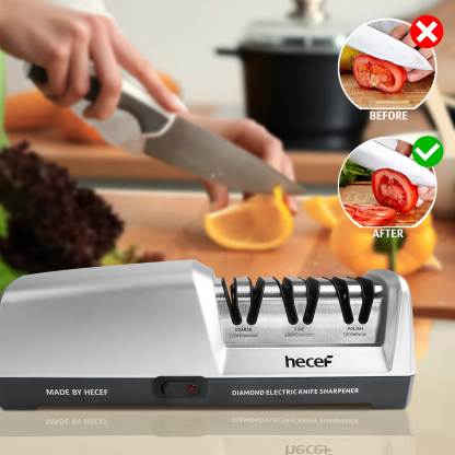 hecef Electric Knife Sharpener, Professional Kitchen Automatic Sharpener for Chef, 3-Stage, 15 Degree