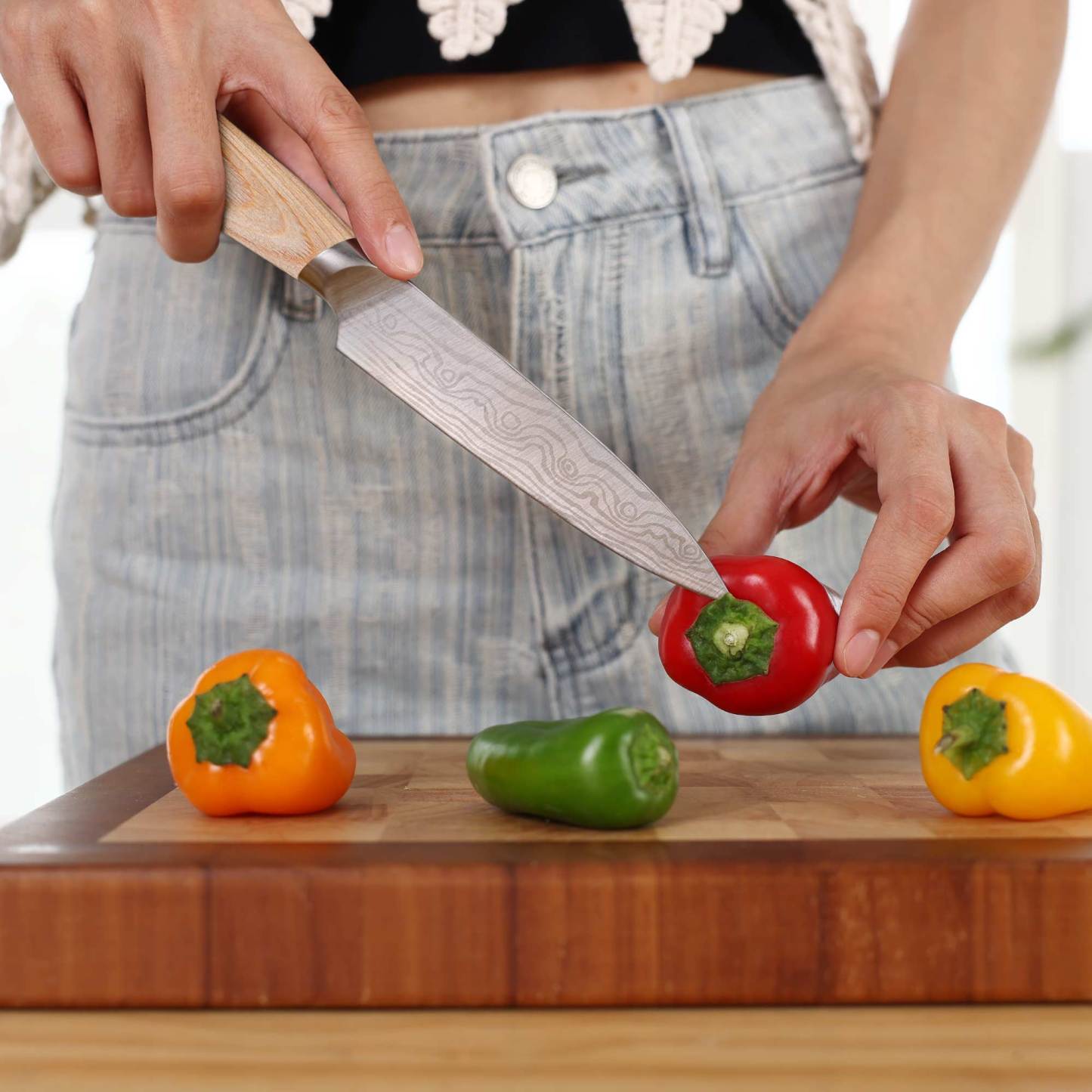 hecef 5in utility knife carbon steel blade double bolster and ergonomic coffee pakkawood handle