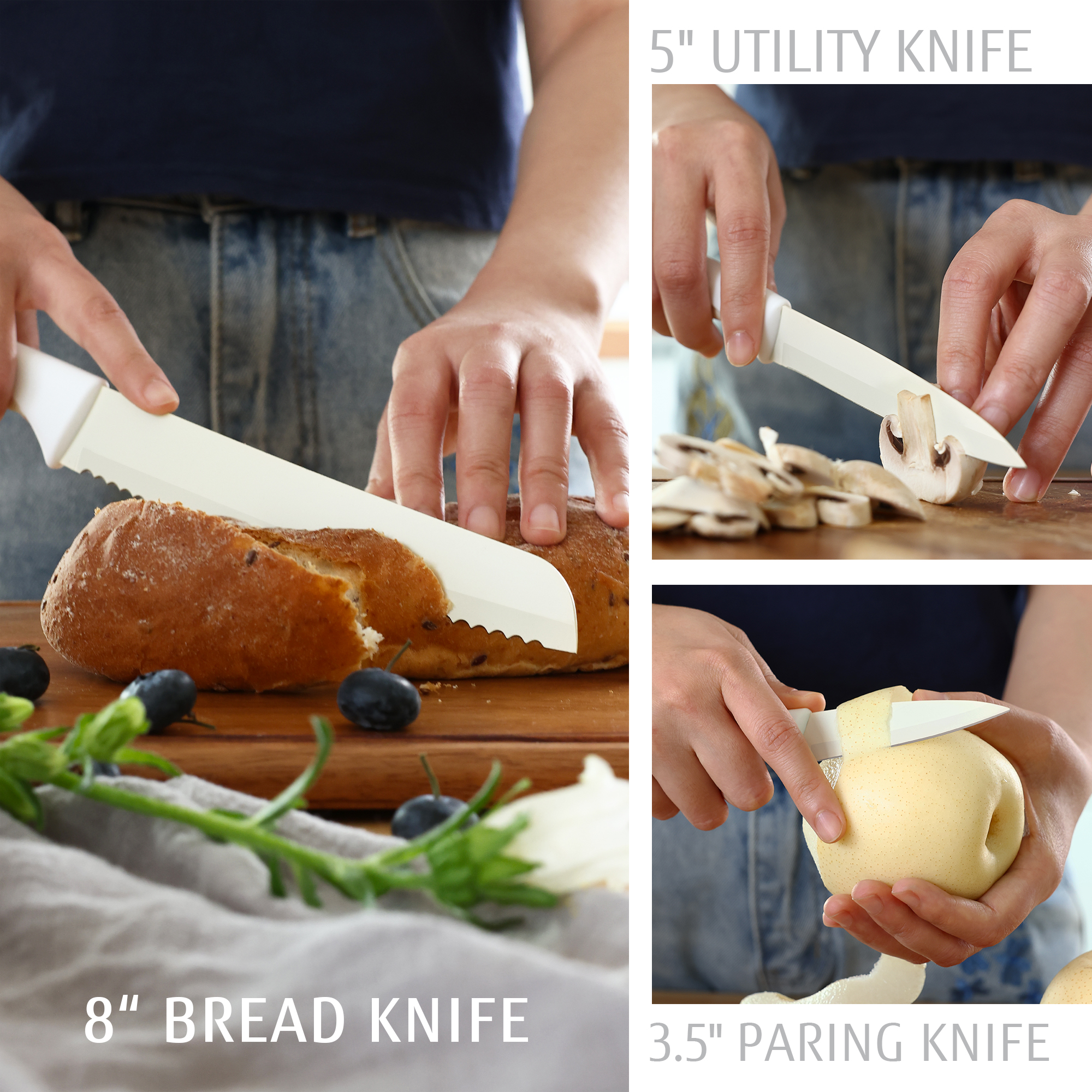 hecef 15PCS Sharp Kitchen Knife Set with Built-in Sharpening Wooden Block Dishwasher Safe