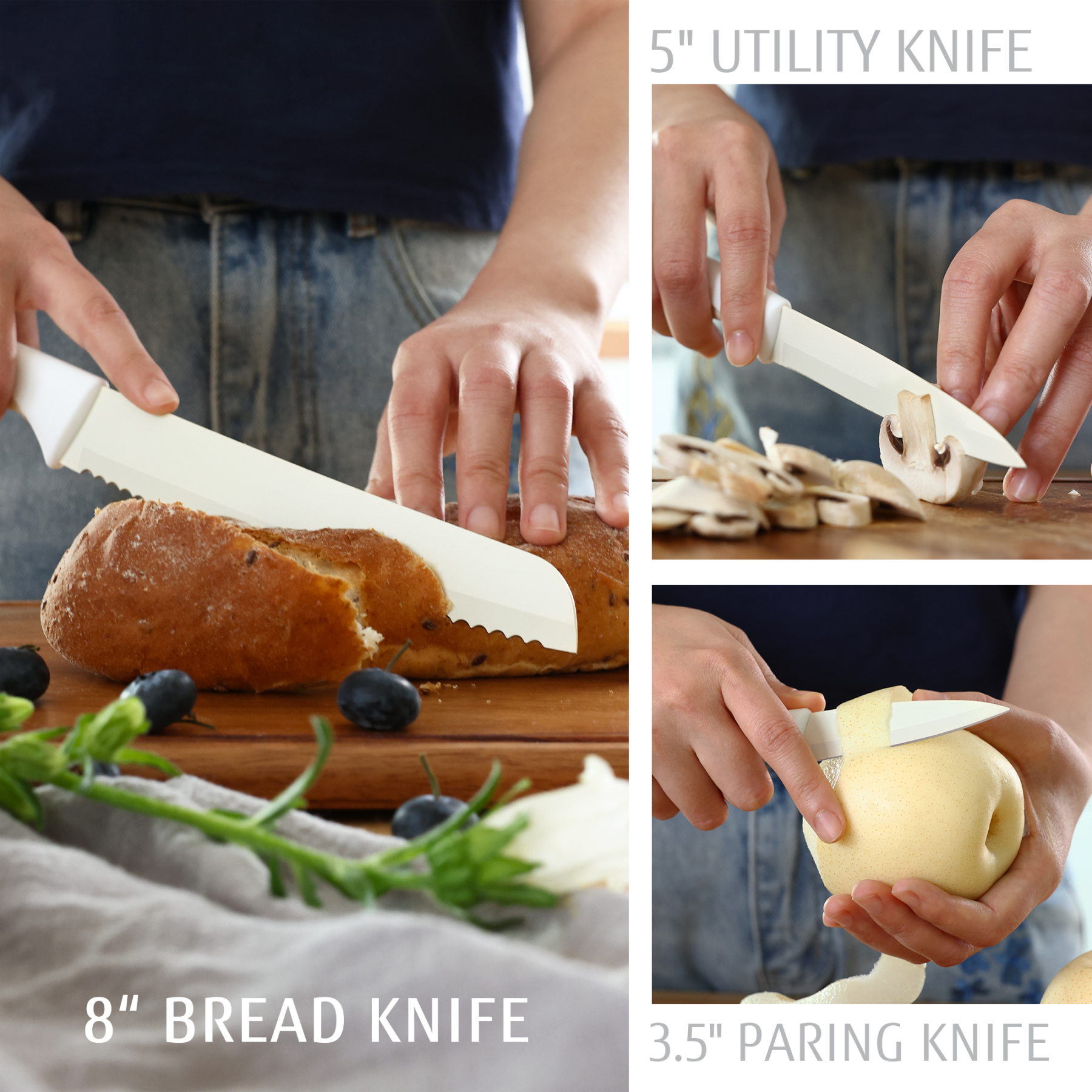 hecef 15PCS Sharp Kitchen Knife Set with Built-in Sharpening Wooden Block Dishwasher Safe