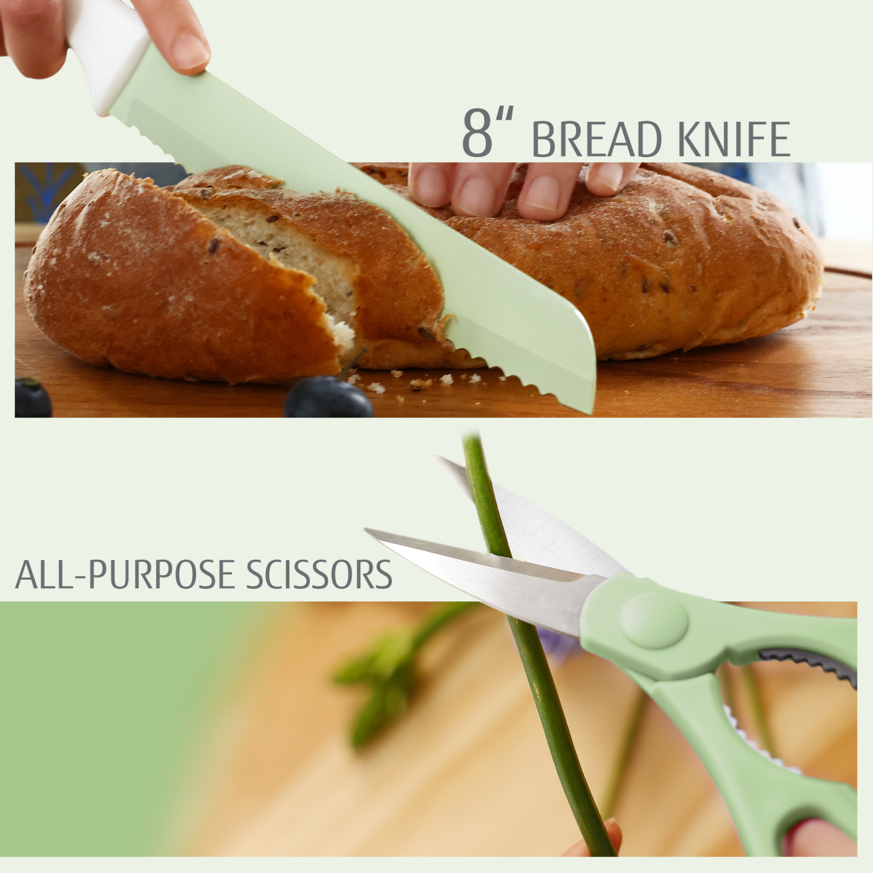 hecef 15PCS Sharp Kitchen Knife Set with Built-in Sharpening Wooden Block Dishwasher Safe