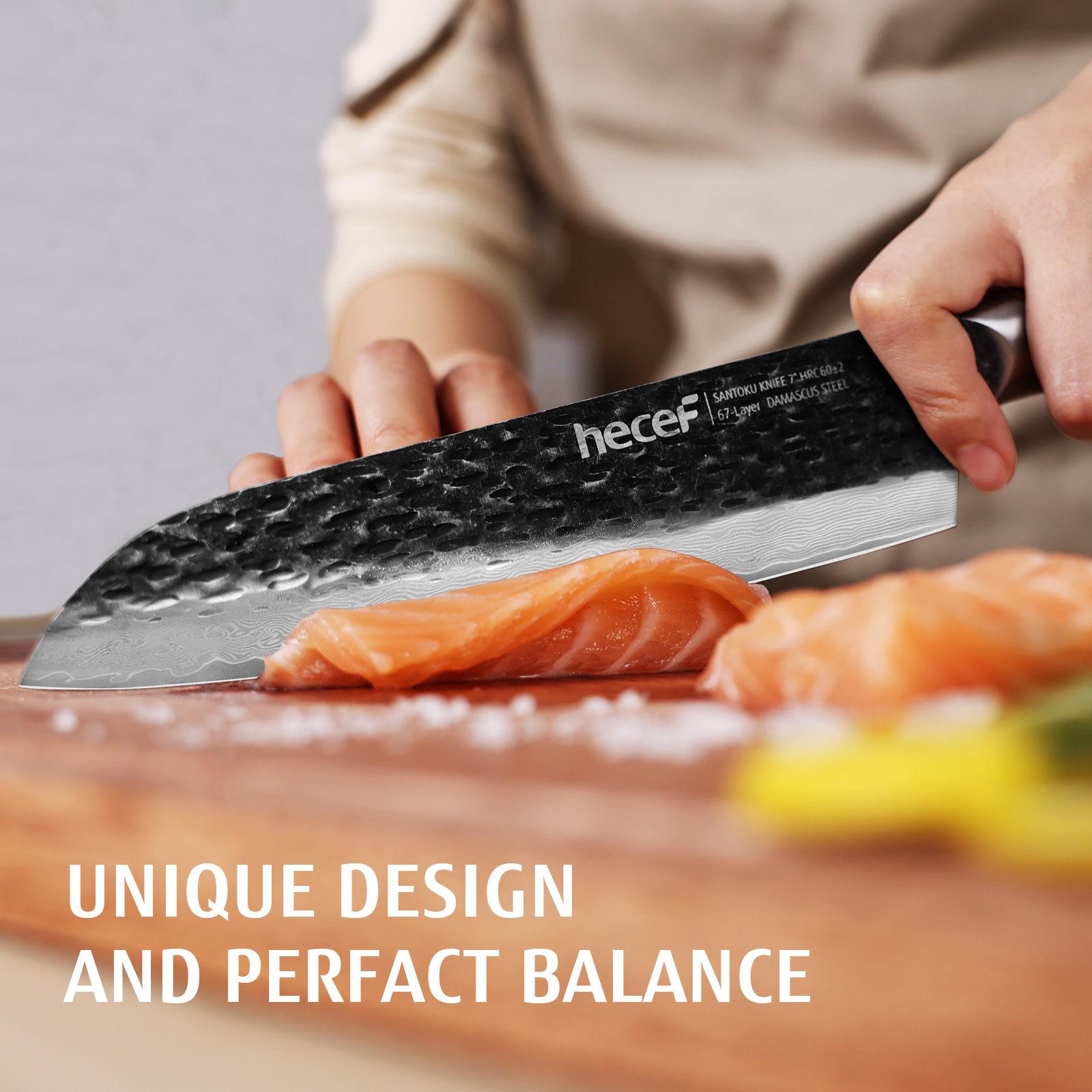 Hecef 7-Inch Japanese Santoku Knife, Forged 67-Layer Damascus Steel Ultra Sharp Kitchen Knife