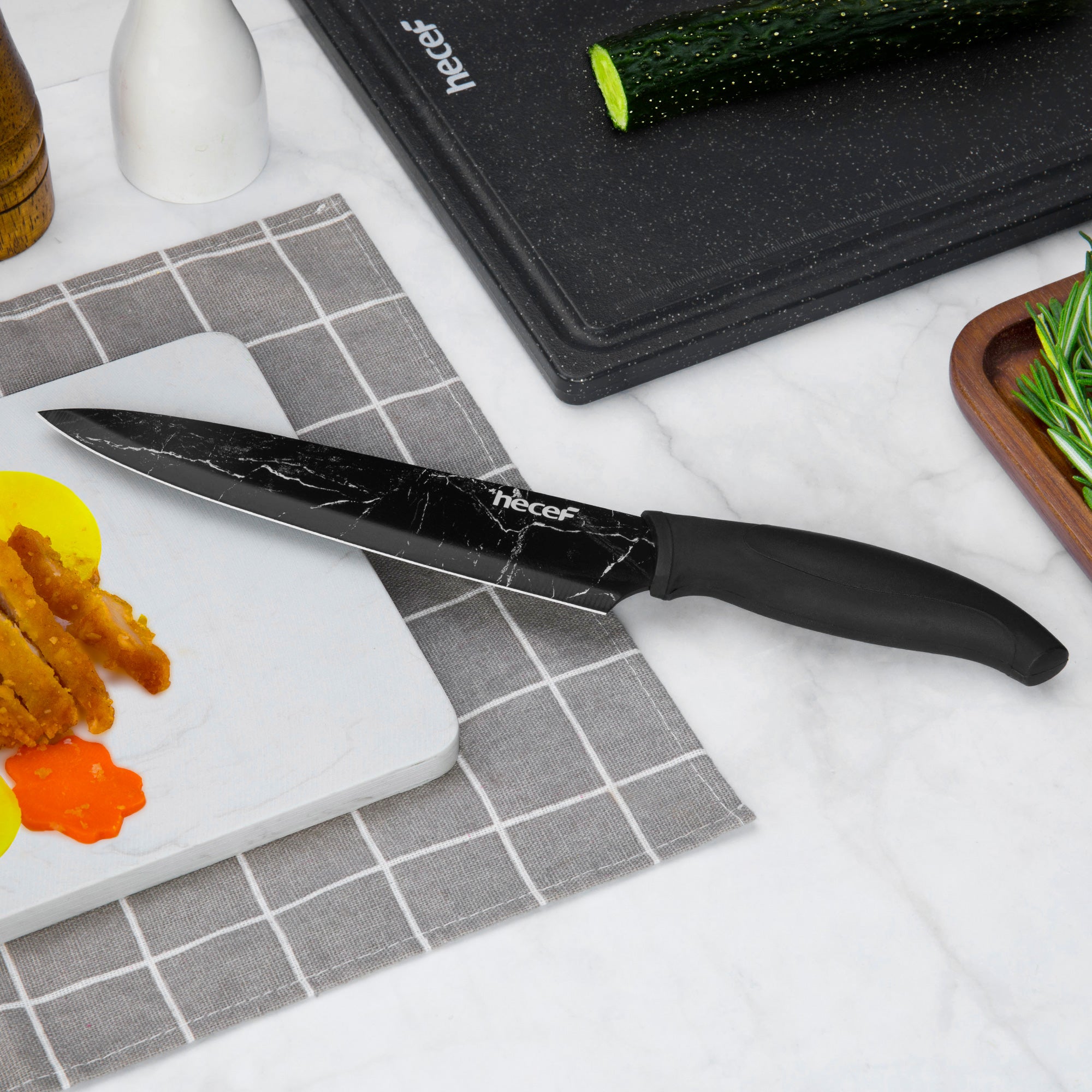 Hecef Kitchen Black Marble Knife Set of 5 with Knife Sheaths - Hecef Kitchen