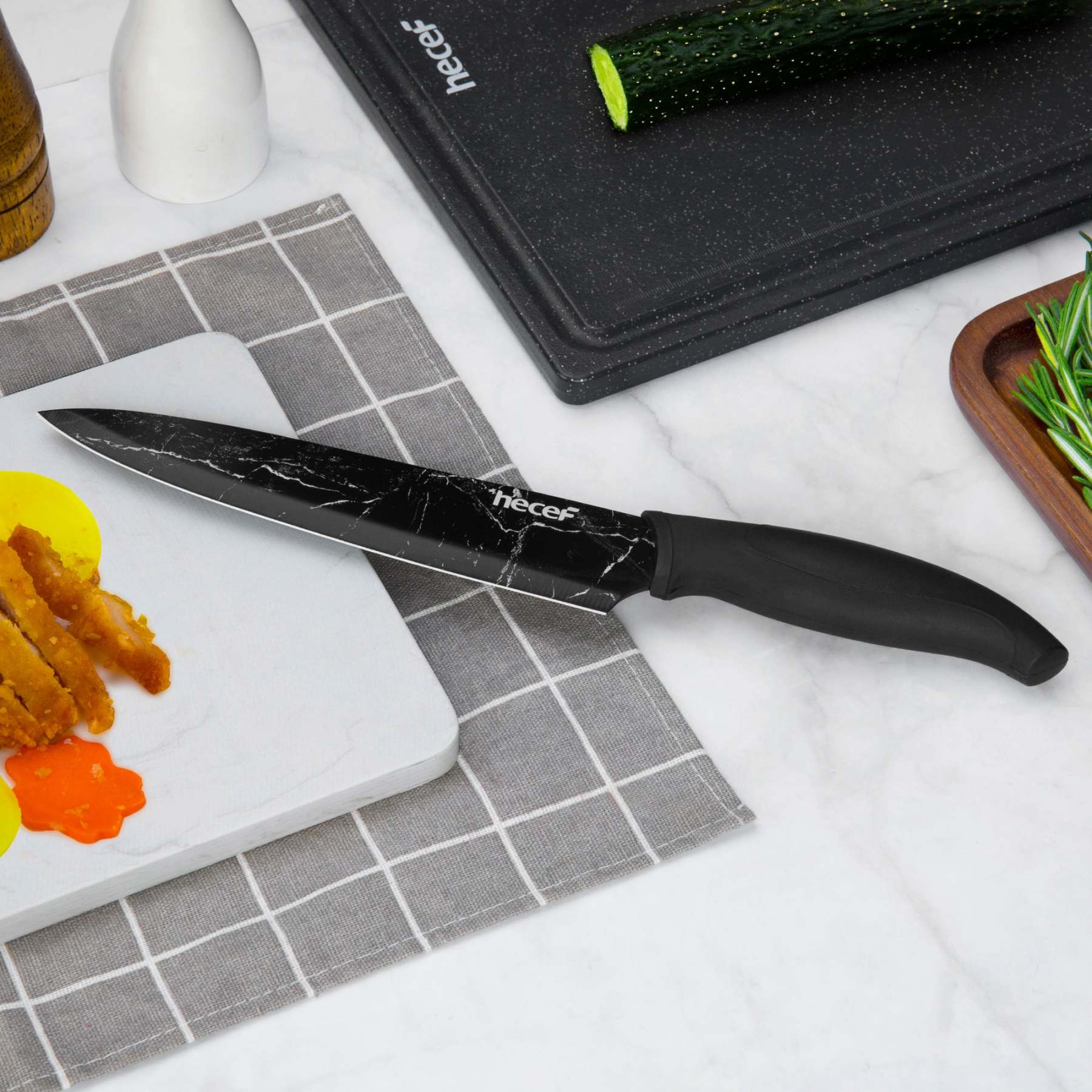 Hecef Kitchen Black Marble Knife Set of 5 with Knife Sheaths - Hecef Kitchen