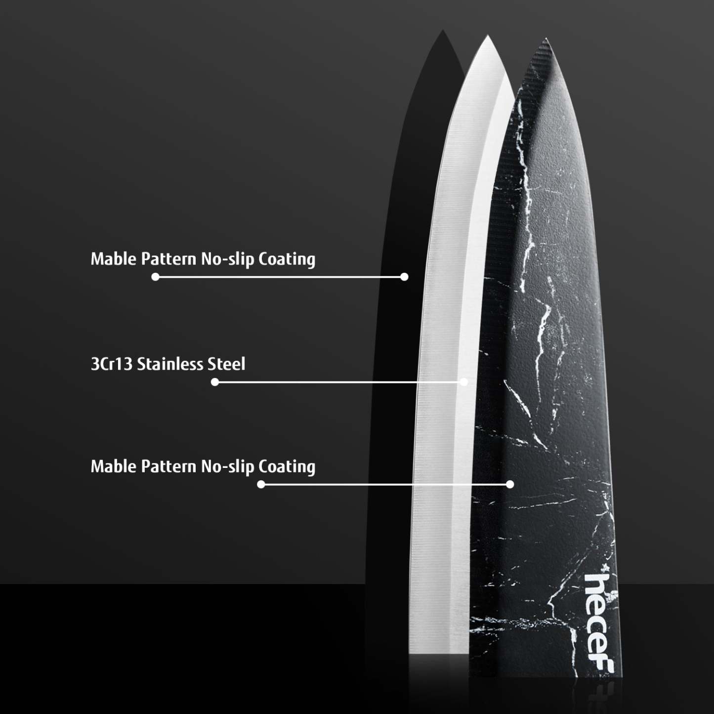 hecef Marble Pattern Kitchen Knife Set of 5, Premium Stainless Steel Blade with Ergonomic Handle(PP+TPR Material)includes Santoku, Chef, Bread, Utility and Paring Knife - Hecef Kitchen