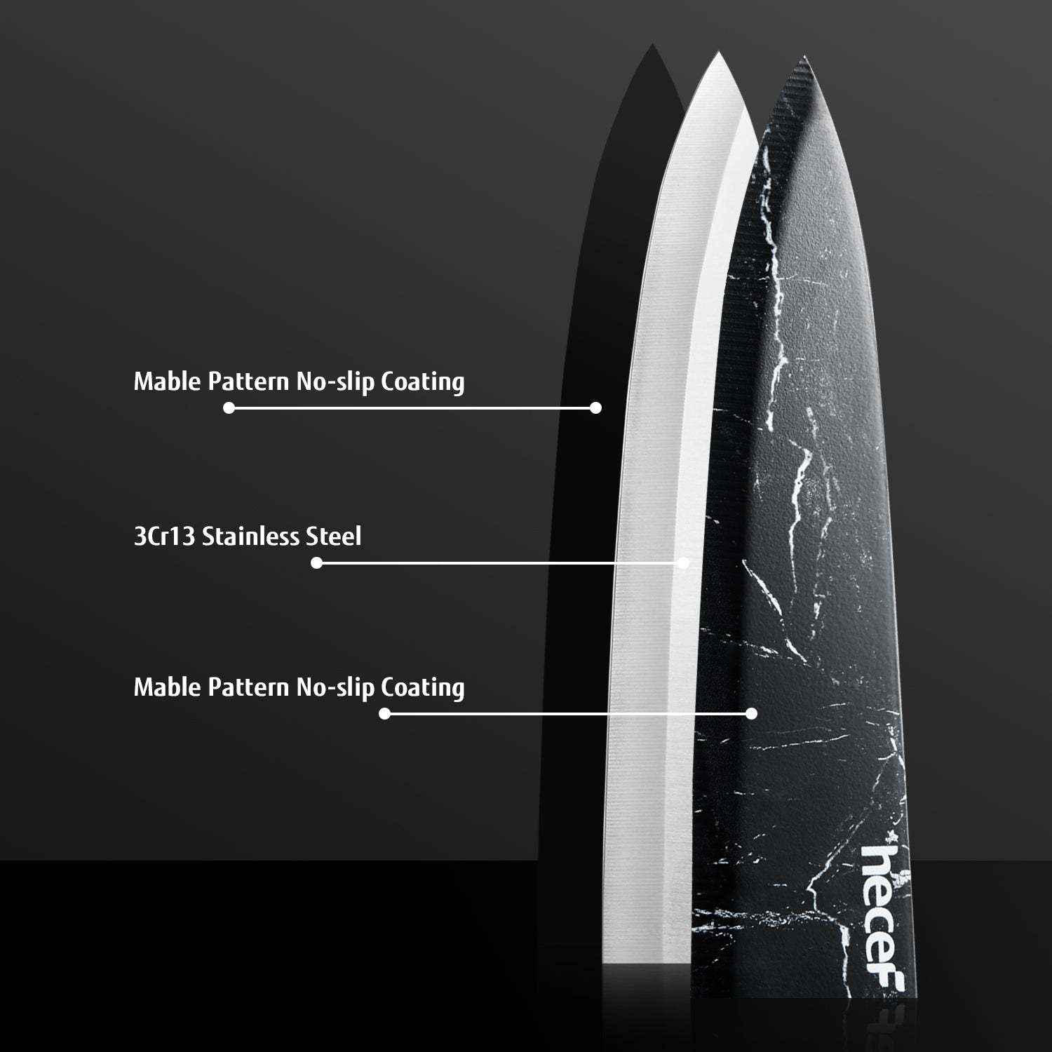 hecef Marble Pattern Kitchen Knife Set of 5, Premium Stainless Steel Blade with Ergonomic Handle(PP+TPR Material)includes Santoku, Chef, Bread, Utility and Paring Knife - Hecef Kitchen