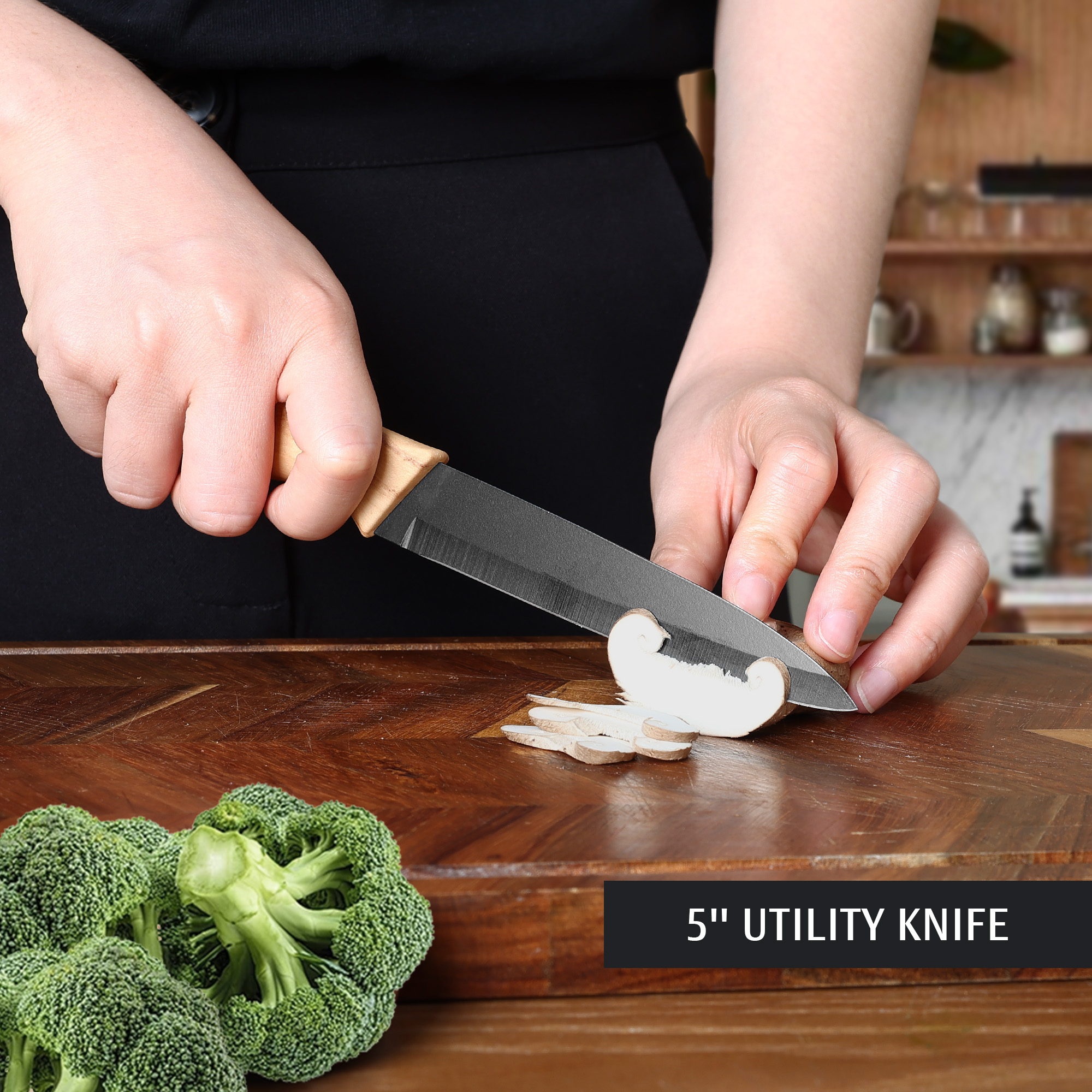 hecef 3-Piece Kitchen Knife Set Non-Stick Coating Knives with Soft-Touch Handle, Professional Sharp Stainless Steel Blade for Chopping, Slicing, and Dicing