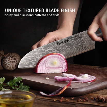 hecef 7in Damascus Chef Knife, High Carbon Stainless Steel Ultra Sharp Janpanese Kitchen Knives with Resin Handle 