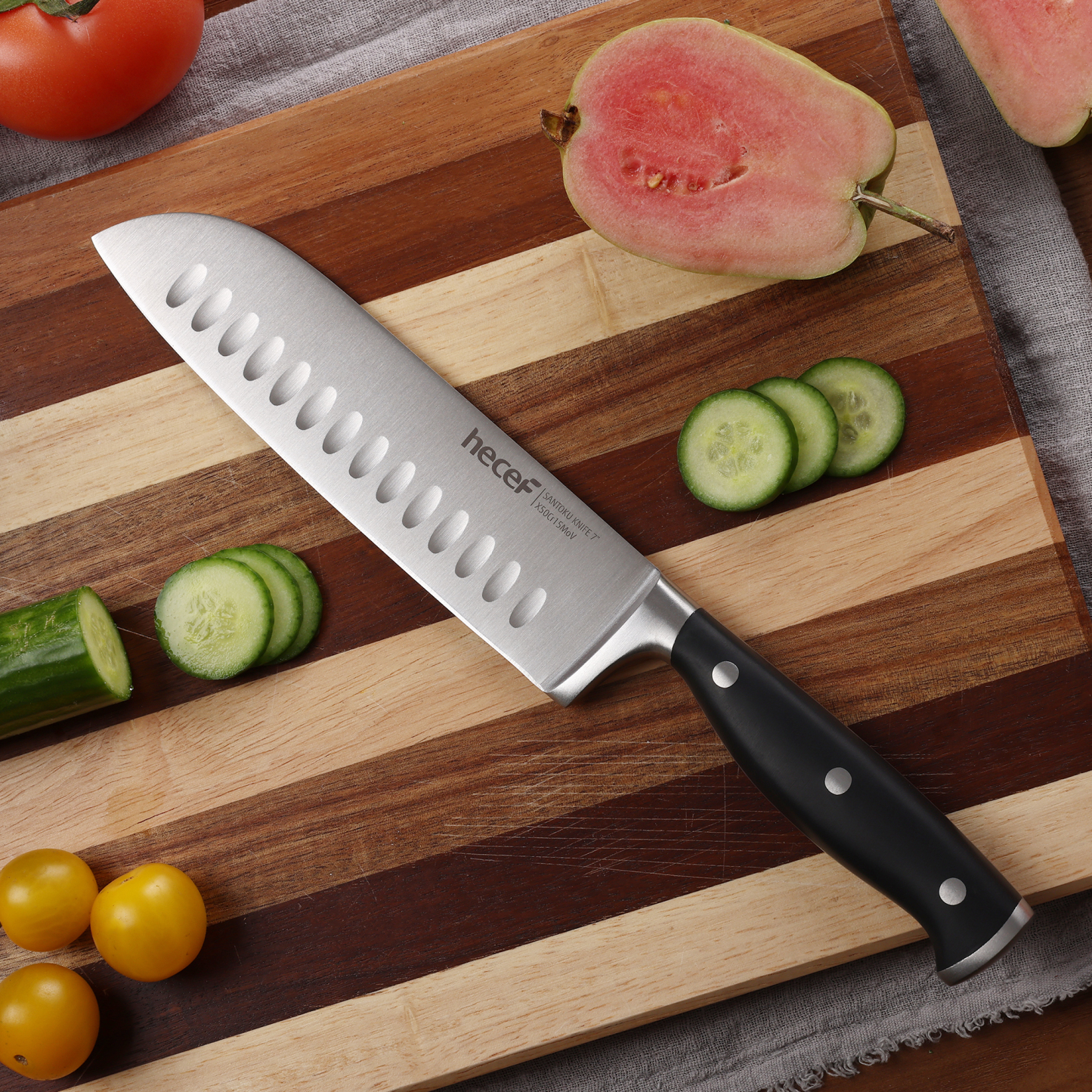 hecef Knife Set, 3-Piece Kitchen Knife Set with Ergonomic ABS Handle, Full Tang, Sharp Chef's Knife, Professional Knife Made of High-Quality Carbon Stainless Steel with Chef's Knife, Santukum Knife
