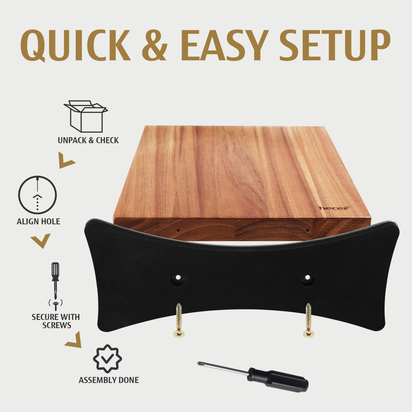 Hecef Double-Sided Magnetic Knife Block, Chinaberry Wood Knife Holder with Stainless Steel Base