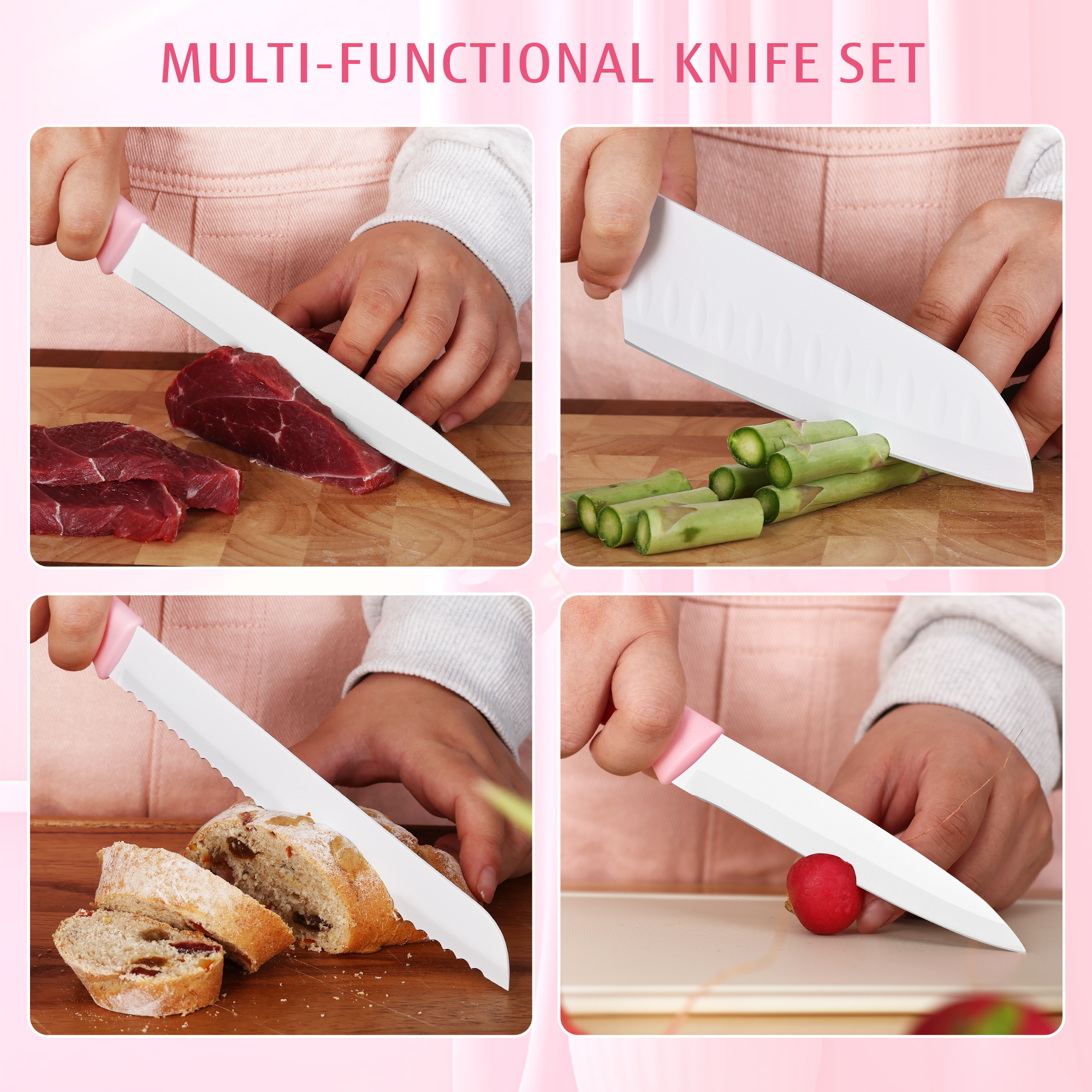 Hecef 15-Piece Knife Set with Rustproof Coating, Premium Carbon Steel Blades in Wooden Block, Dishwasher Safe Gift Set