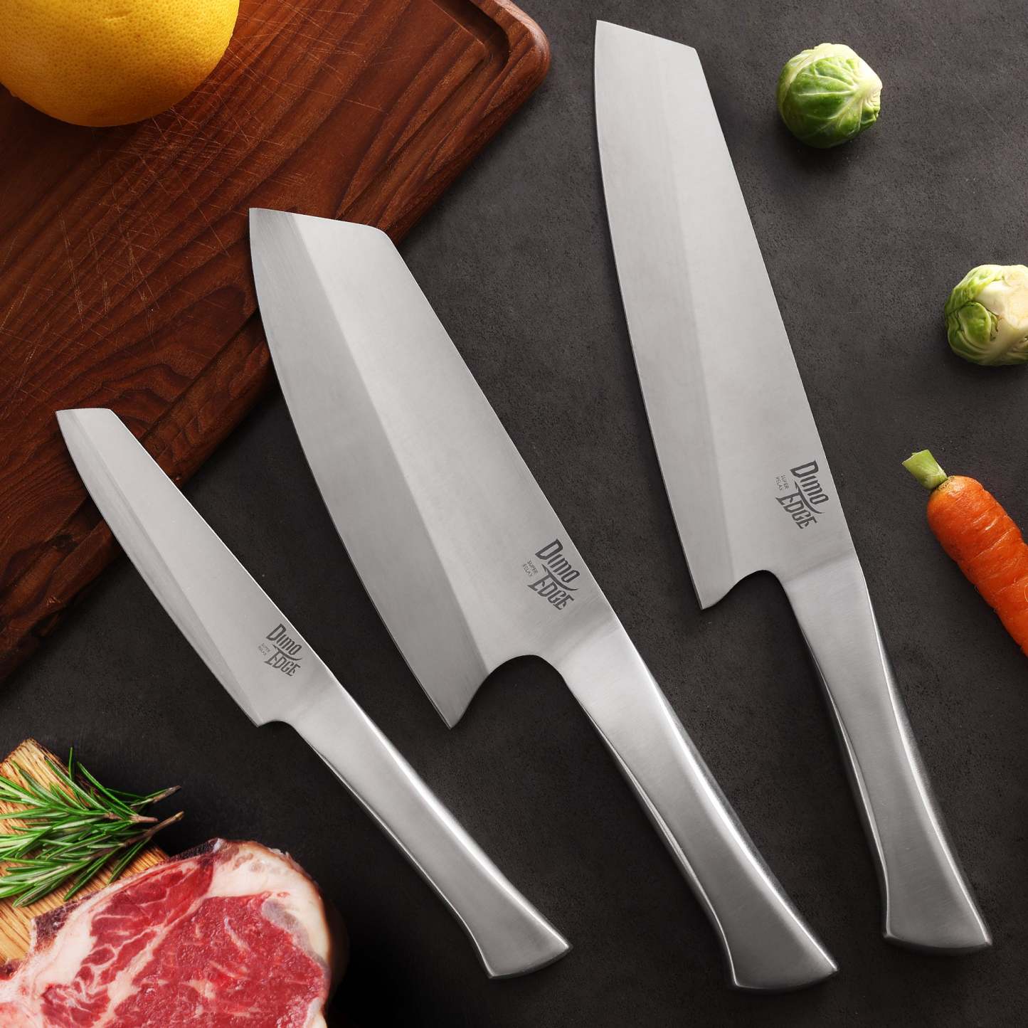 dimoedge Ultra Sharp 3-Piece Kitchen Knife Set, High Carbon Stainless Steel Chef Knife Set, Professional Japanese Knives with Ergonomic Hollow Handle - Hecef Kitchen