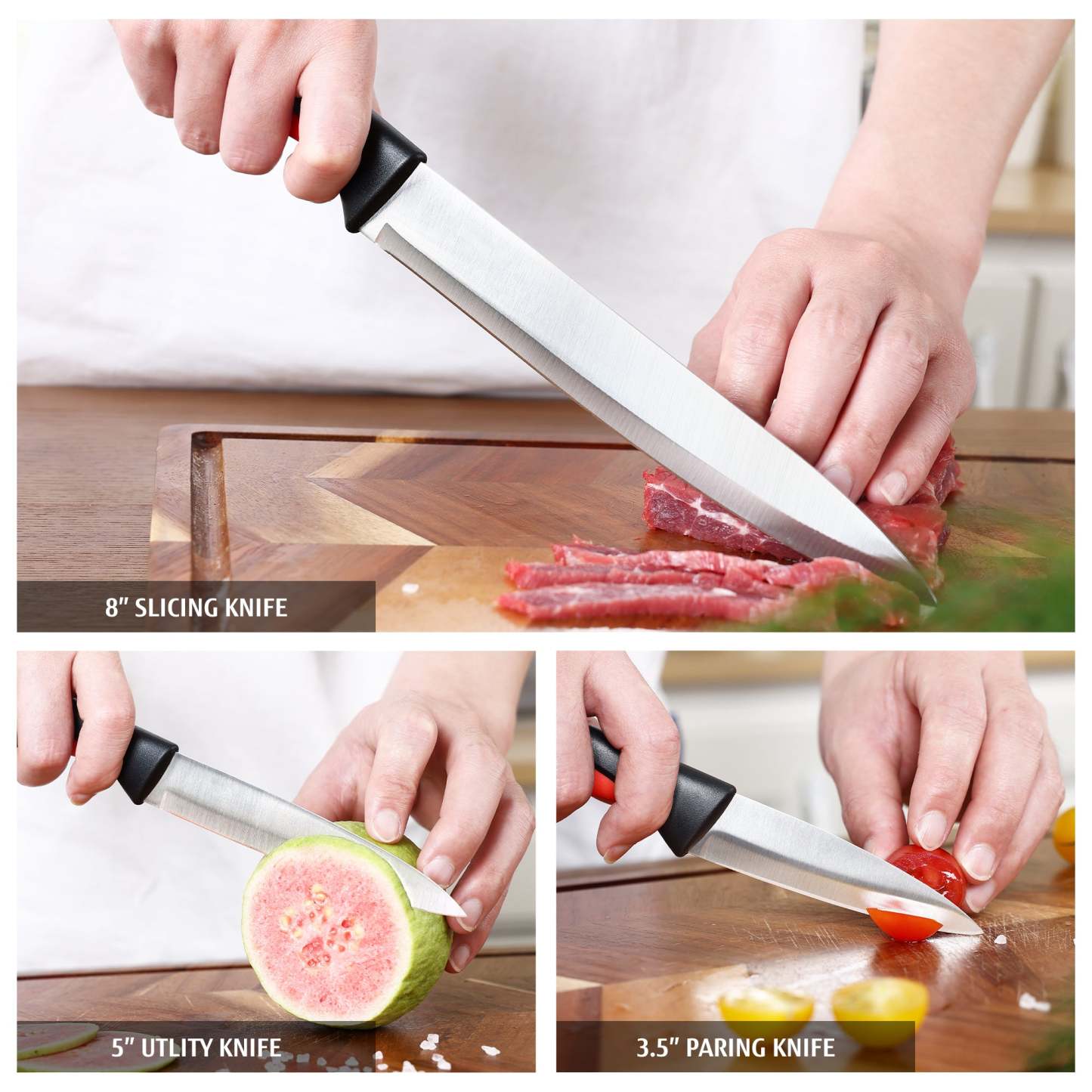 hecef knife block with knife, 13-piece kitchen knife set with wooden block and built-in sharpener, professional knife set with steak knives and kitchen scissors, etc - Hecef Kitchen