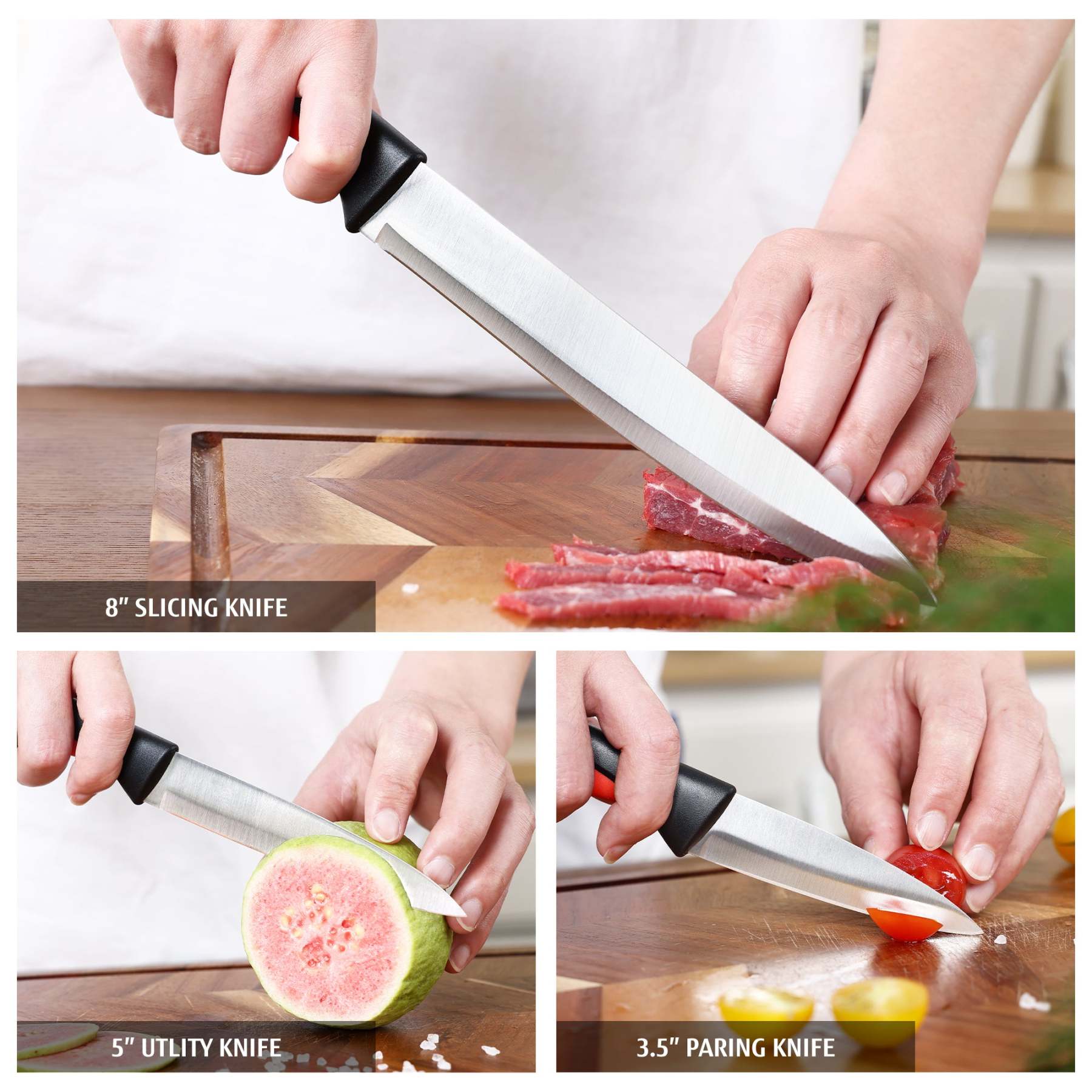hecef knife block with knife, 13-piece kitchen knife set with wooden block and built-in sharpener, professional knife set with steak knives and kitchen scissors, etc - Hecef Kitchen