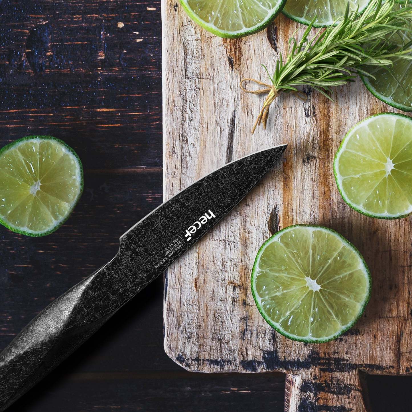 hecef Ice Crack Paring Knife 3.5 inch, Small Kitchen Knife for Peeling, Super Sharp Stainless Steel & Diamond Steel Ergonomic Handle, Black - Hecef Kitchen