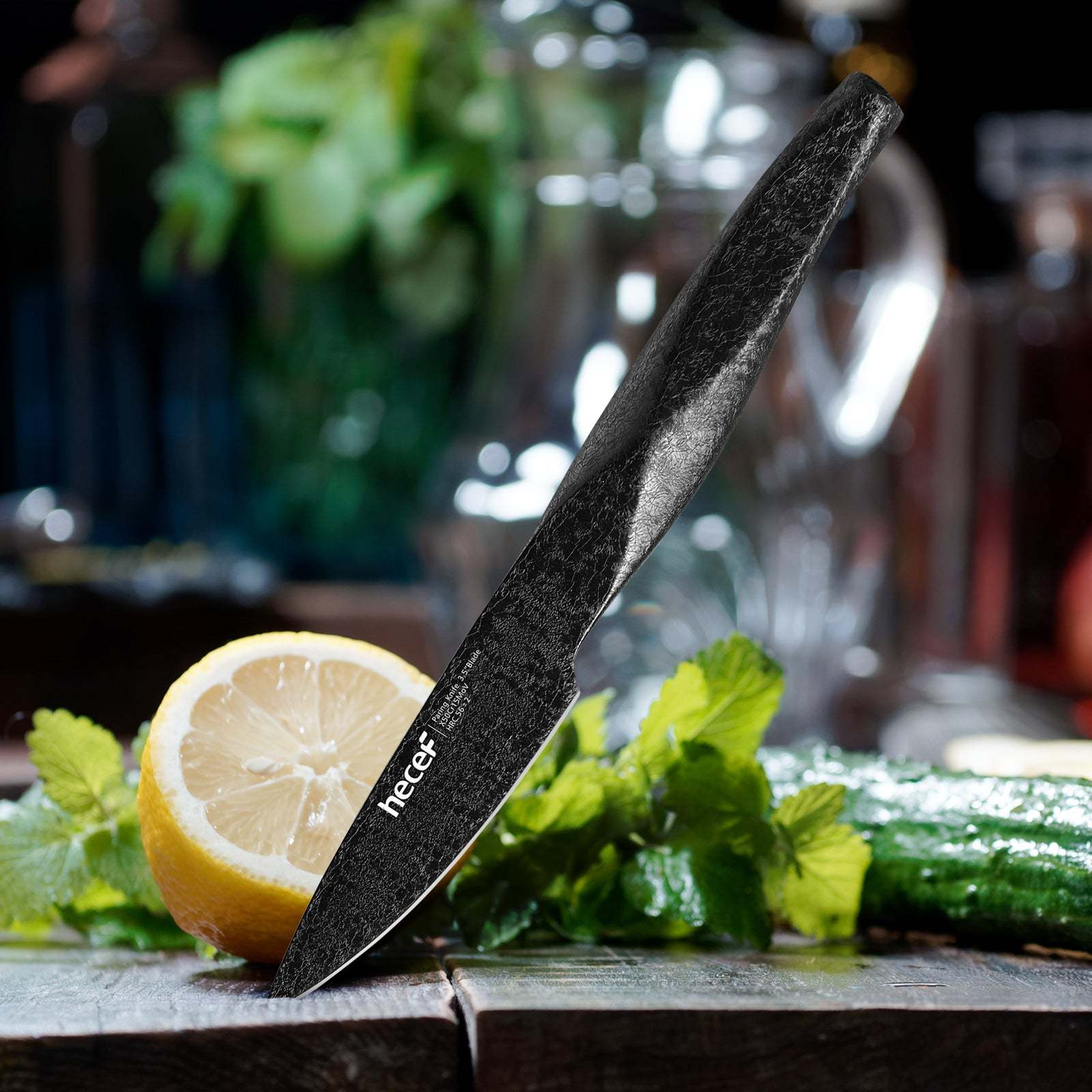 hecef Ice Crack Paring Knife 3.5 inch, Small Kitchen Knife for Peeling, Super Sharp Stainless Steel & Diamond Steel Ergonomic Handle, Black - Hecef Kitchen