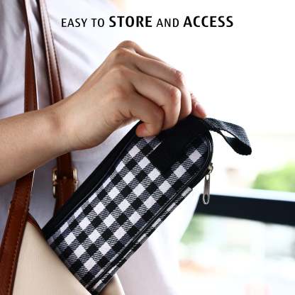 Hecef 11 PCS Black Titanium Plating Portable Utensils, Reusable Travel Cutlery Set with Compact Carrying Case & Mesh Bag, 18/0 Stainless Steel Handy Flatware Set for Work, School, Camping - Hecef Kitchen