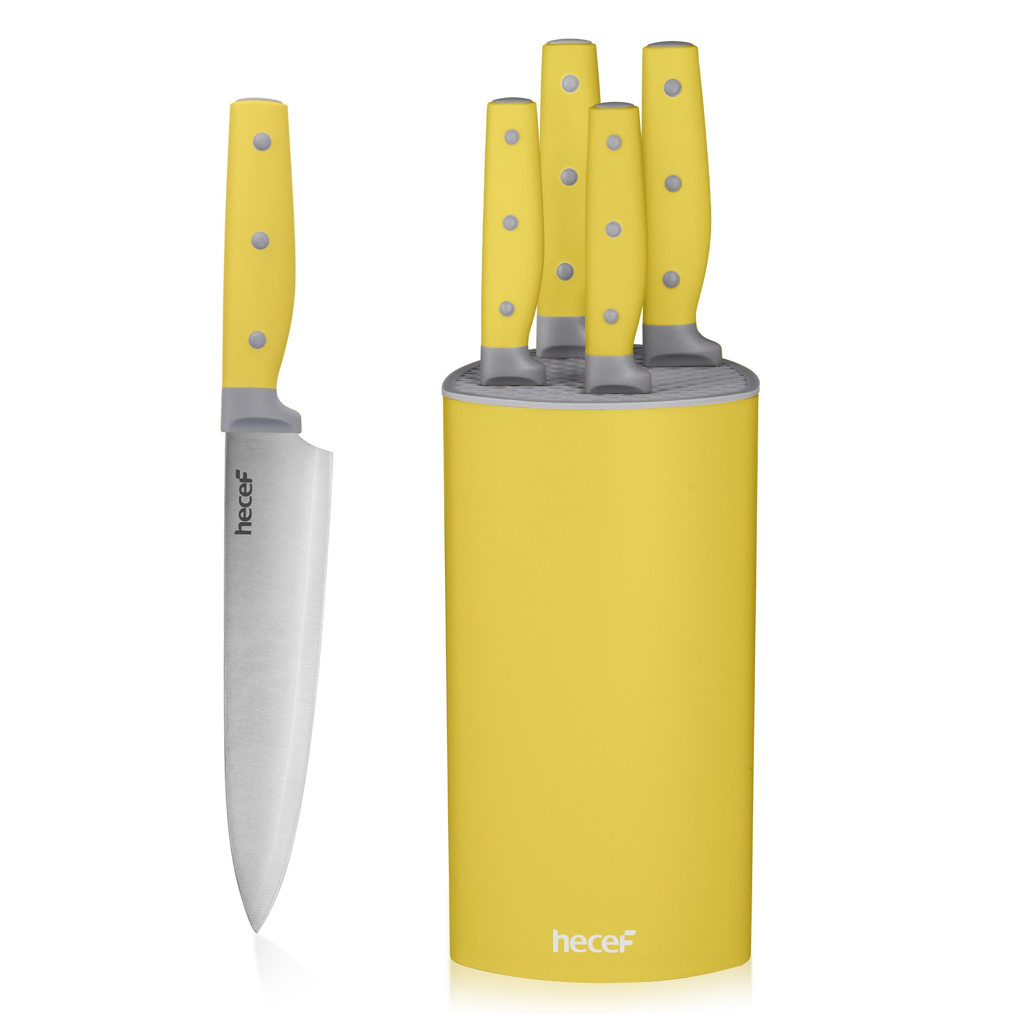 Hecef 6PCS Kitchen Knife Block Set with Universal Knife Block Holder, High Carbon Stainless Steel Pink Chef Knife Set - Hecef Kitchen