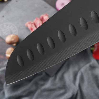 hecef Black Oxide Knife Set of 6 with Matching Blade Protective Sheath, Black Kitchen Knife Set, Scratch Resistant & Rust Proof, Hard Stainless Steel, Non Stick Black Color Coating Blade Knives - Hecef Kitchen