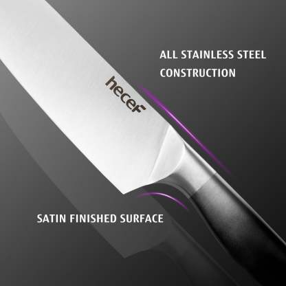 Black Gradient Kitchen Knives Set of 5 Chef's Knife Set with Satin Blade & Hollow Handle & Protective Covers Includes Cook, Santoku, Bread, All Purpose & Vegetable Knife - Hecef Kitchen