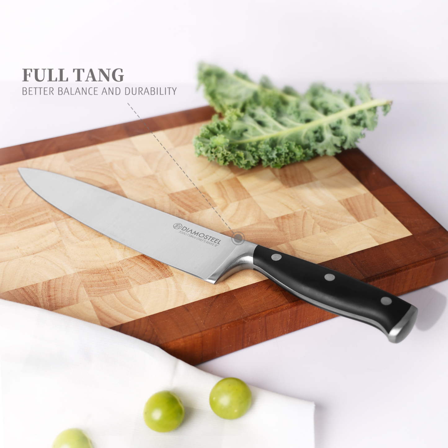 Chef's Knife Premium 8-Inch Kitchen Knife 5CR15MOV High Carbon Stainless Steel with Ergonomic ABS Handle