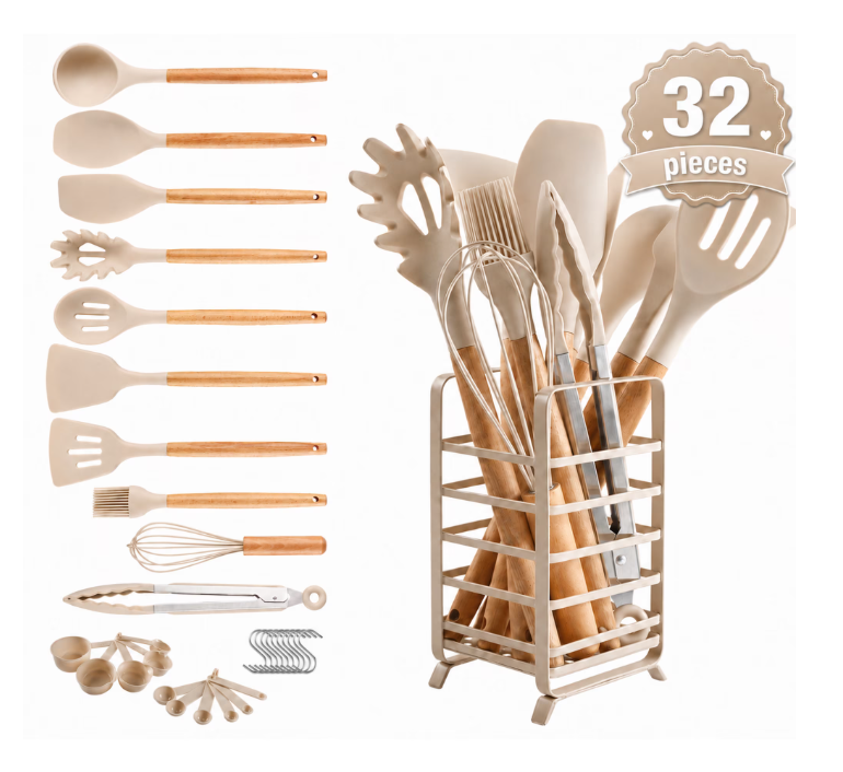 Hecef 32 Piece Kitchen Utensils Set, Food Grade Silicone Cooking Gadgets Tools with Holder