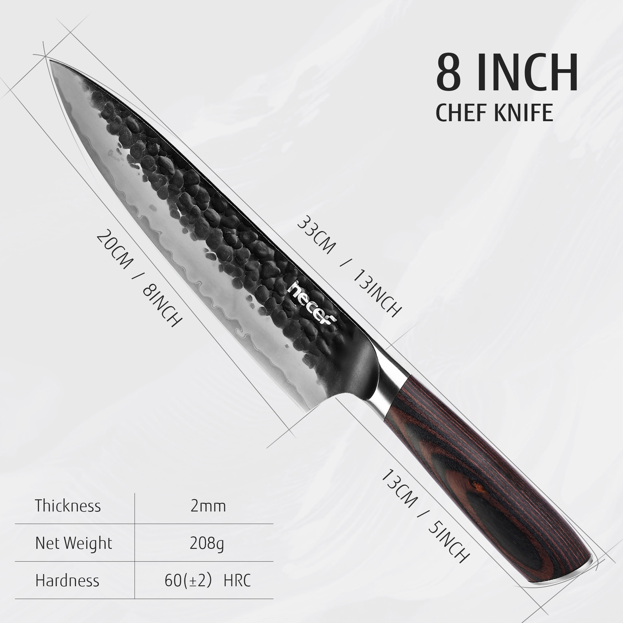 Hecef 2-Piece Kitchen Knife Set, 8-Inch Chef Knife & 5-Inch Utility Knife, 9Cr18Mov High Carbon Stainless Steel, Hammered Clad Blade with Pakkawood Handle, Razor Sharp Cooking Knives