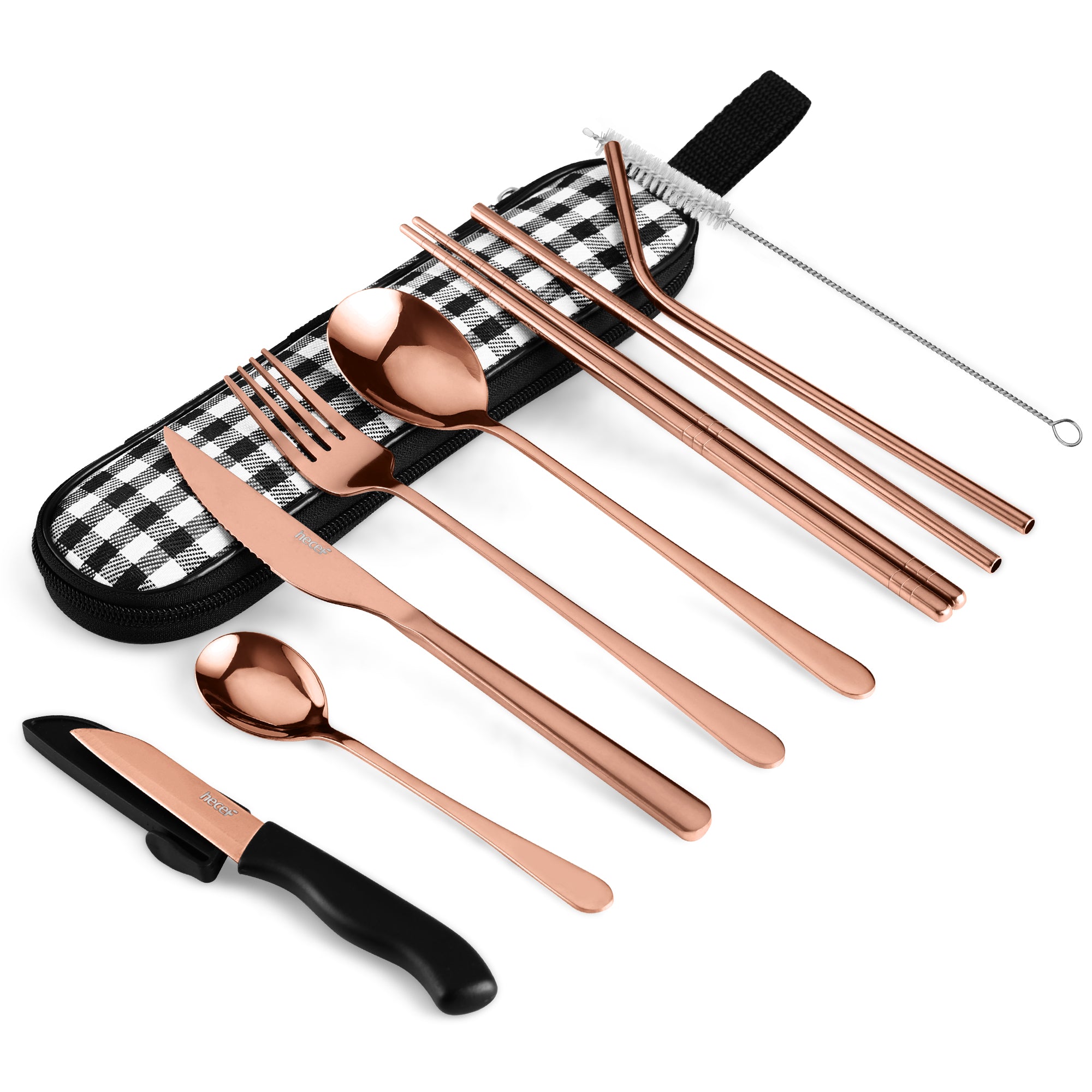 Set De Couverts De Camping 9 Pièces – Acier Inoxydable Avec Pochette – Pour Voyage, Pique-nique, école, Randonnée
