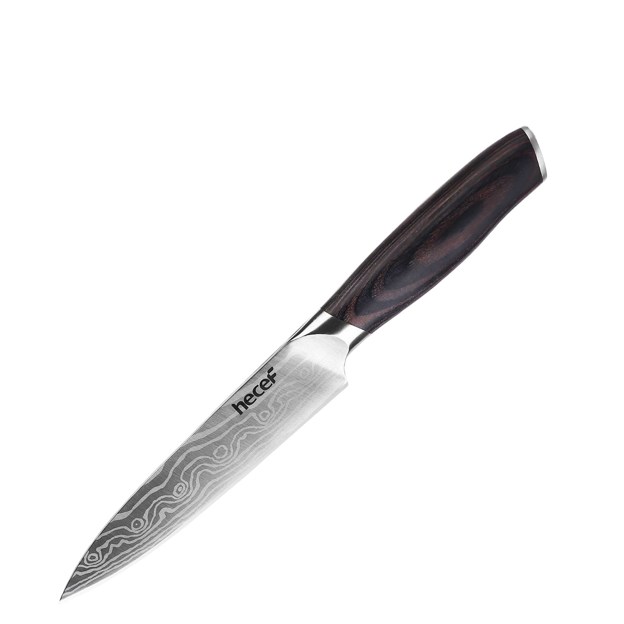 hecef 5in utility knife carbon steel blade double bolster and ergonomic coffee pakkawood handle