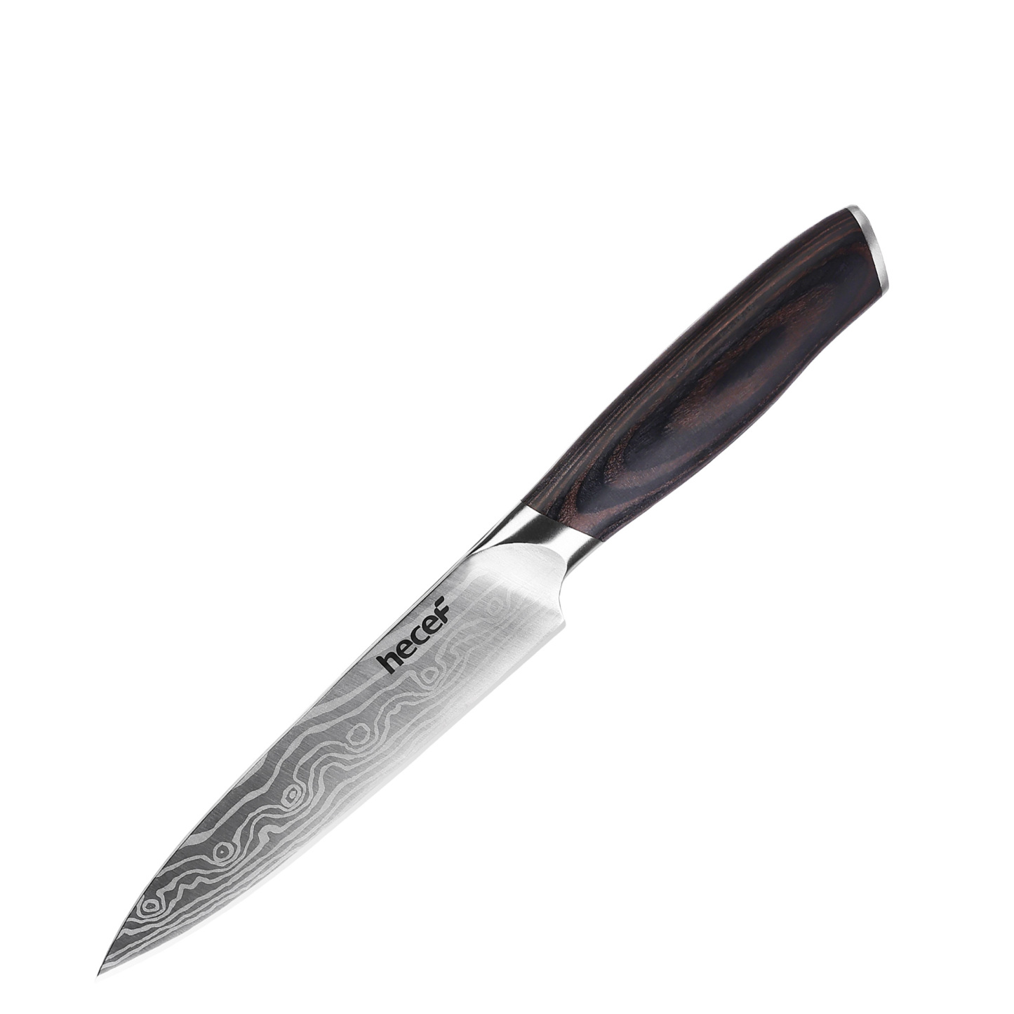 hecef 5in utility knife carbon steel blade double bolster and ergonomic coffee pakkawood handle