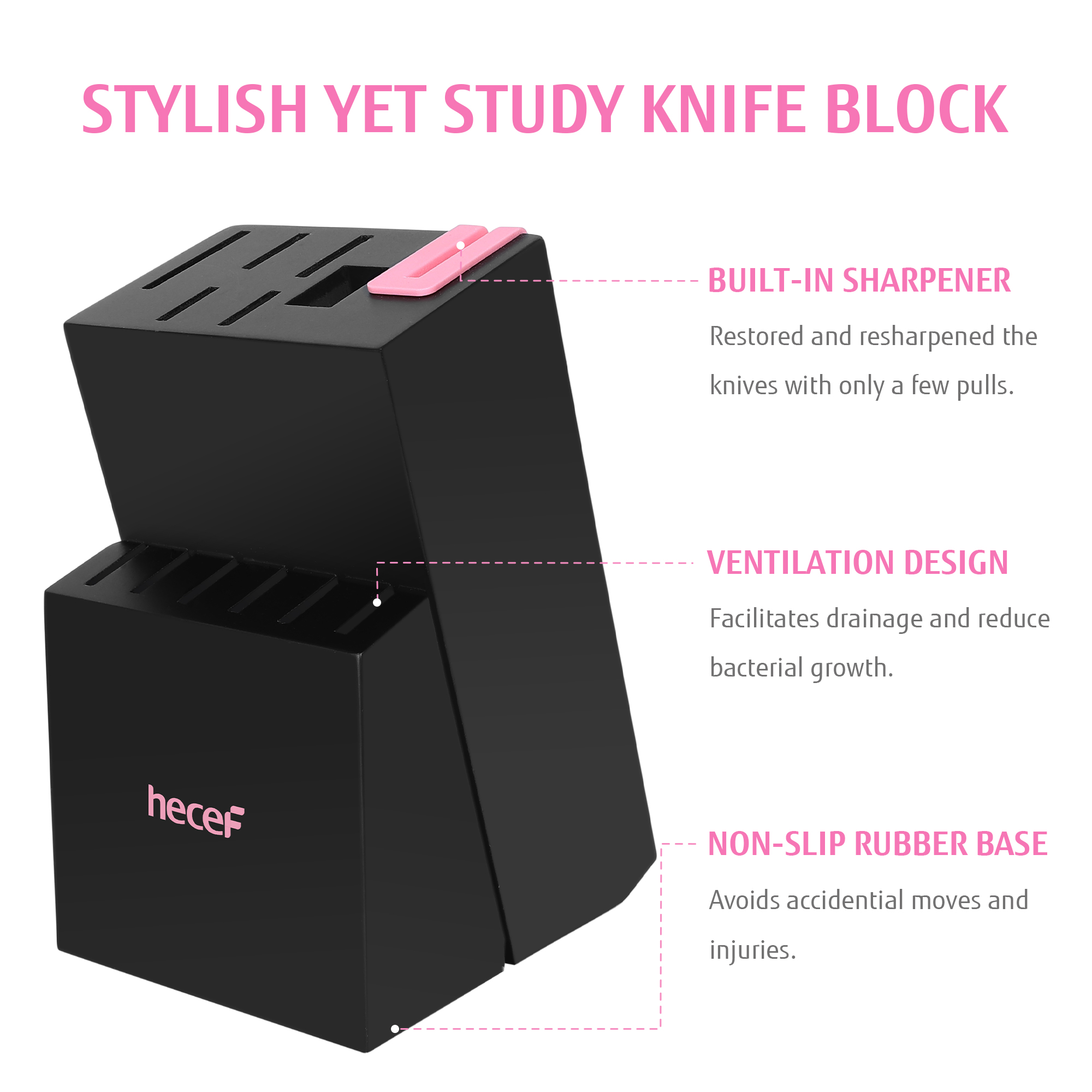 Hecef 13-Piece Knife Set, Stainless Steel Kitchen Knives with Block, Chef Knife, Santoku Knife, Steak Knives, Scissors