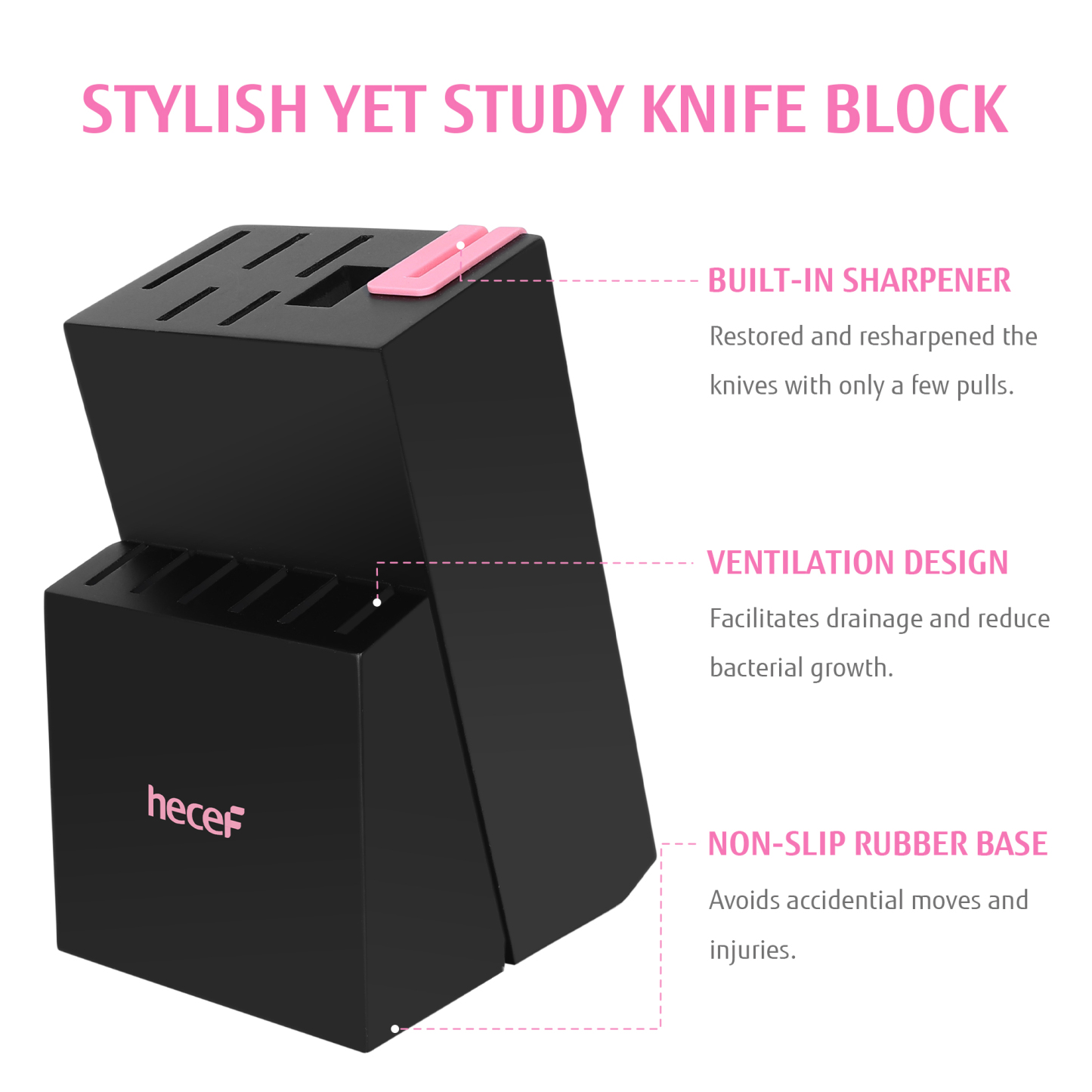 Hecef 13-Piece Knife Set, Stainless Steel Kitchen Knives with Block, Chef Knife, Santoku Knife, Steak Knives, Scissors