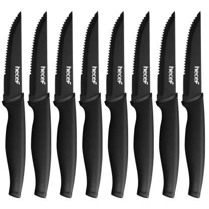 Hecef Black Oxide Steak Knives Set of 8, Dishwasher Safe High Carbon Stainless Steel Serrated Knives - Hecef Kitchen