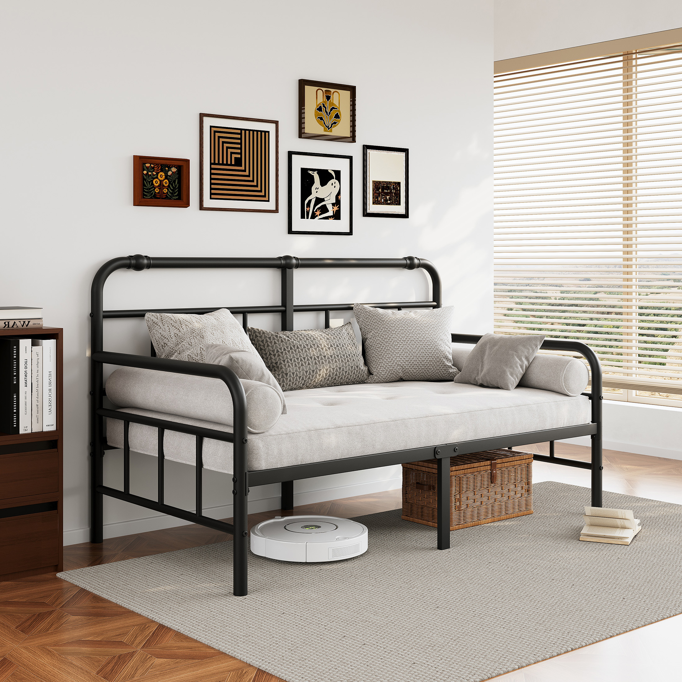 FSCHOS 14 inch Twin Size Metal Daybed Frame, Twin Sofa Daybed Frame for Living Room, Heavy Duty Slats Support