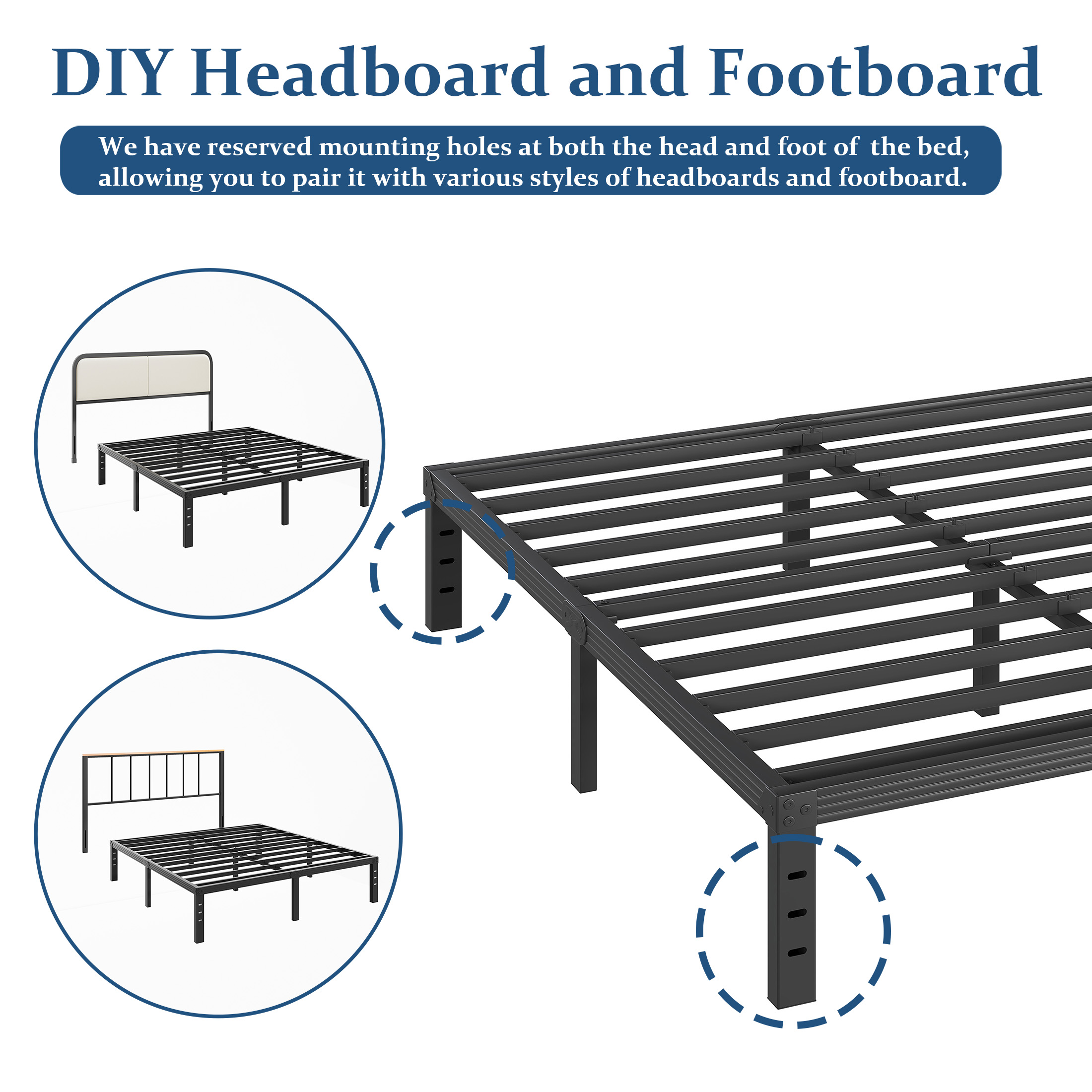 FSCHOS 14 Inch Heavy Duty Metal Platform Queen Size Bed Frame, No Box Spring Needed, Easy Assembly, Black.