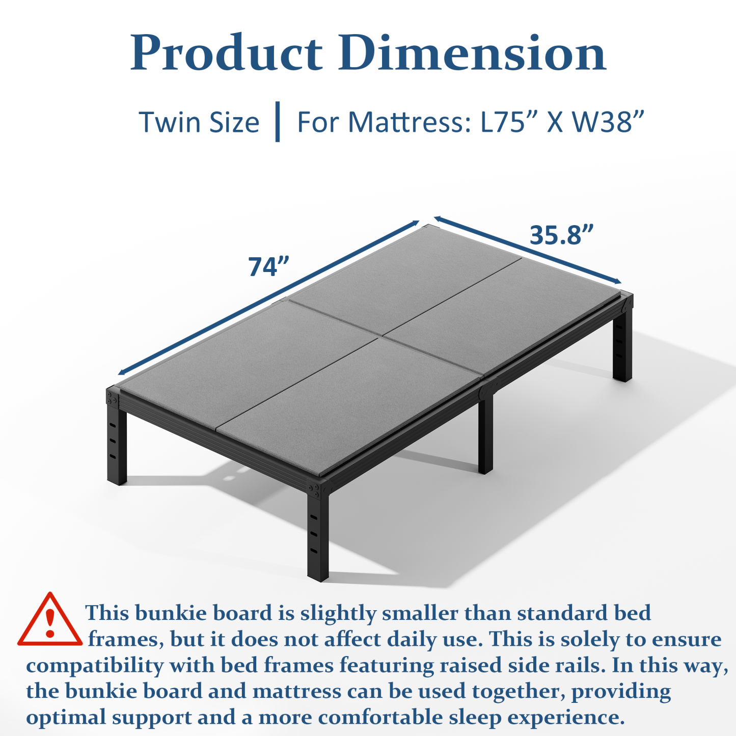 FSCHOS 8mm Twin Size Bunkie Board, Bed Board for Under Mattress Support, Minimize Noise, Fully Assembled